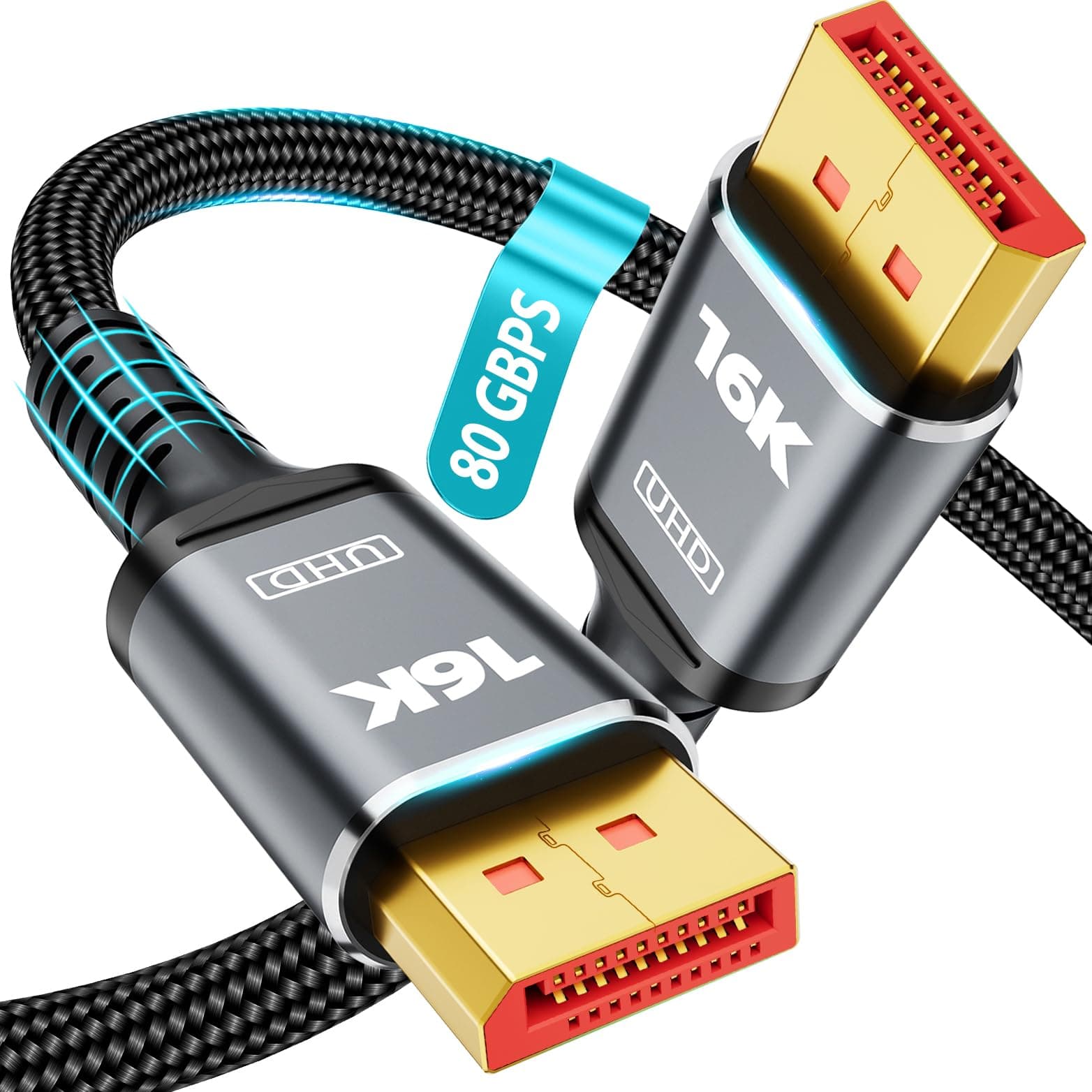 80Gbps Displayport Cable 2.1 5FT, [VESA Certified] DP 2.1 Cable 16K Military-Grade Braided Cable, 16K@60Hz, 8K@120Hz, 4K@240Hz, Compatible HDR10 DSC 1.2a, FreeSync G-Sync Gaming Monitor 5090 7900XTX