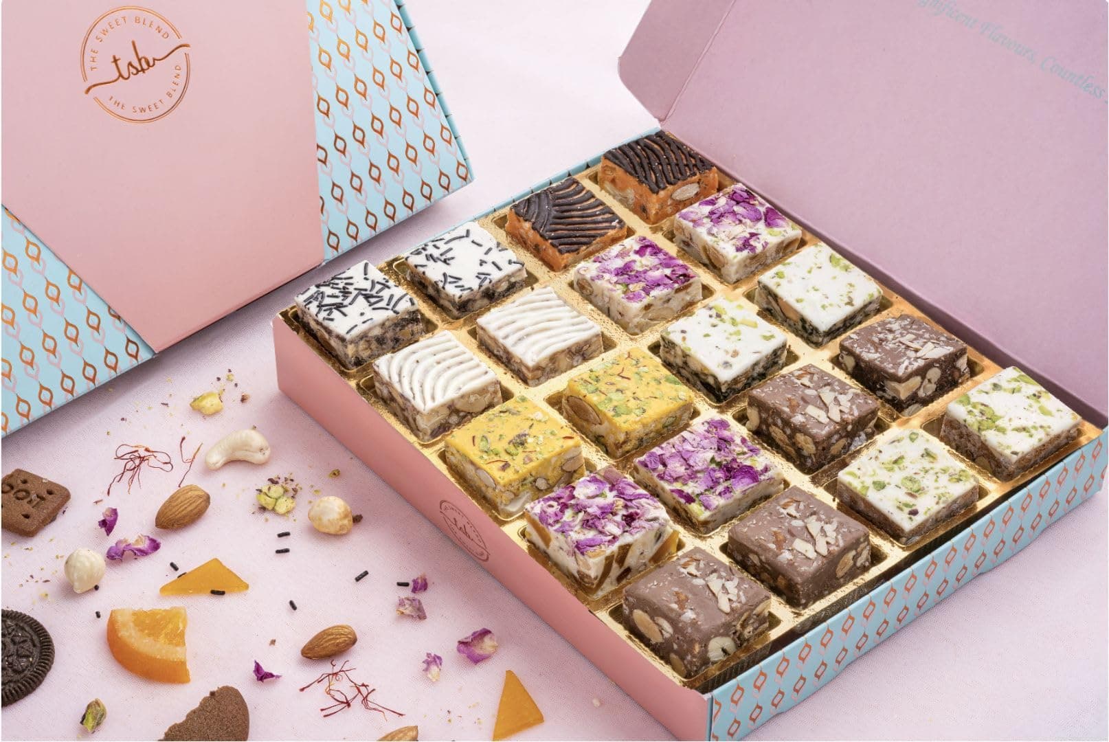THE SWEET BLEND All Flavours Crunch Box 500 g | 10 Unique Flavored Chocolate Mithai | Sweet & Crunchy Indian Snack | Assorted Sweets Gift Pack | Ideal for Diwali