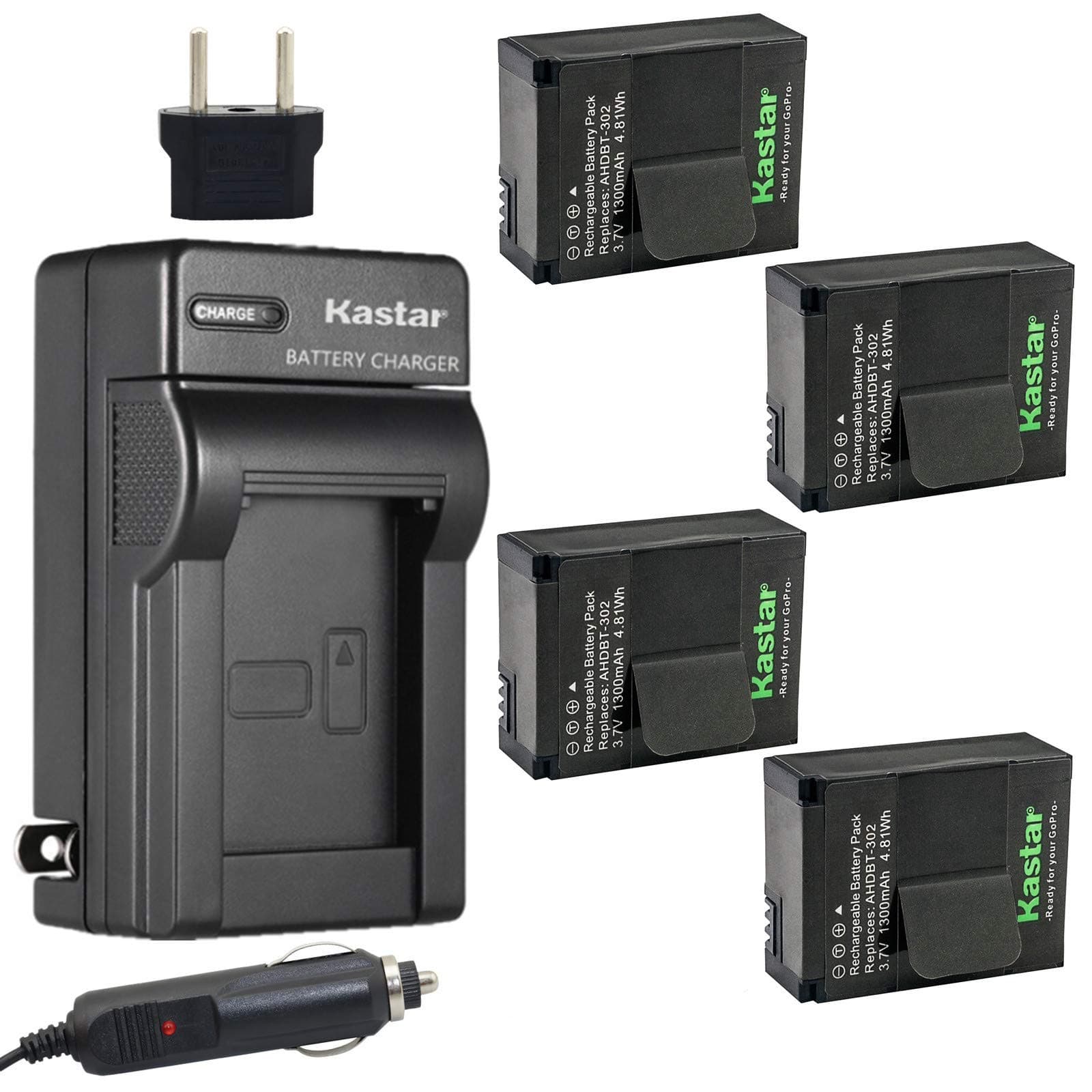 Kastar GOPRO3 Battery (4-Pack) and Charger Kit for GoPro HD HERO3, HERO3+, AHDBT-302 Work with GoPro AHDBT-201, AHDBT-301, AHDBT-302