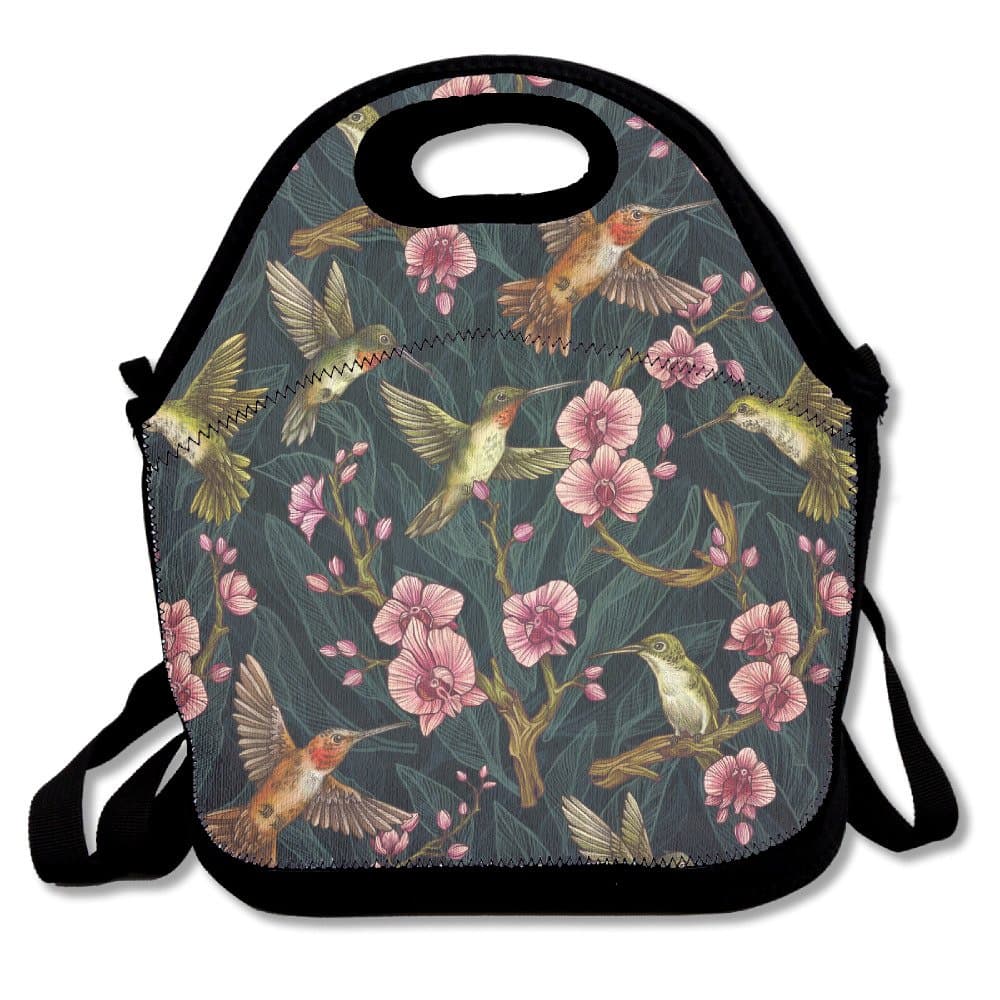 YWG Humming Bird Tropical Ziplock Lunch Tote Bag Portable Handbag Lunch Box Waterproof Insulated Food Container For Boys&Girls School Picnic Office Travel Outdoor