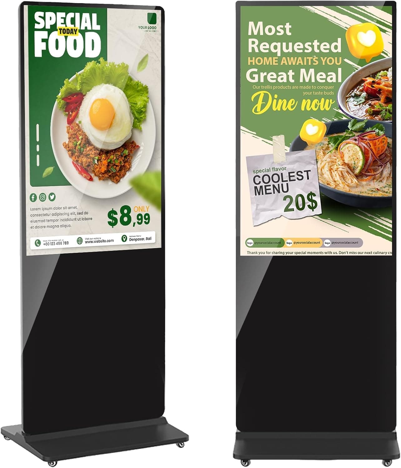 49" Digital Signage Display, Freestanding Digital Poster with 4 Wheels, Interactive LCD Kiosks, Commercial Advertising Display Ideal for Retail, Restaurants & Shopping Malls, Black, Non-Touch Screen