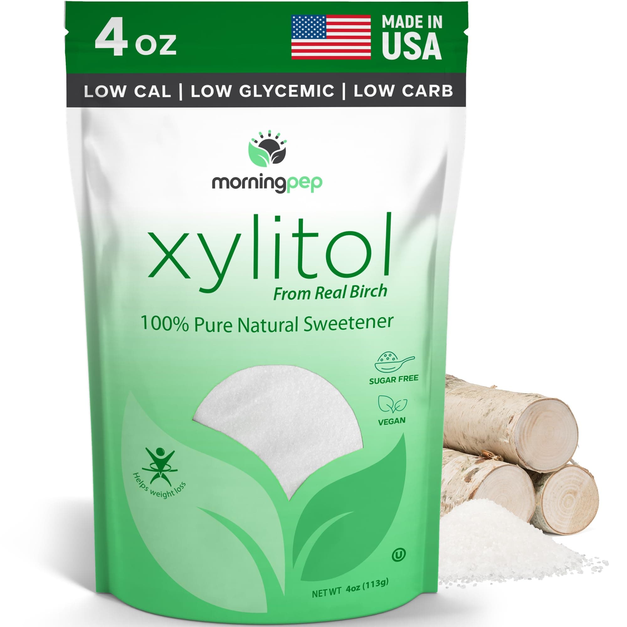 Sample Size Pure Birch Xylitol (Keto Diet Friendly) Sweetener with no Aftertaste 4 OZ (Not from Corn) Non GMO Kosher Gluten Free Product of USA. 4 Onces