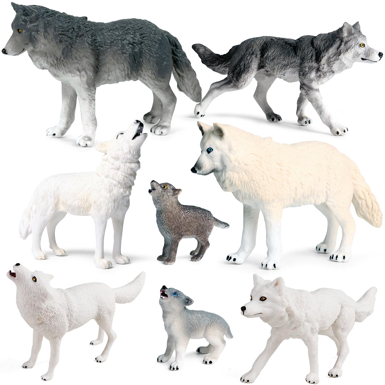 RCOMG 8PCS Wolf Toy Figures, Realistic Wild Animal Wolf Figurines Plastic Jungle Forest Animal Toys Figurines for Kids Boys Girls