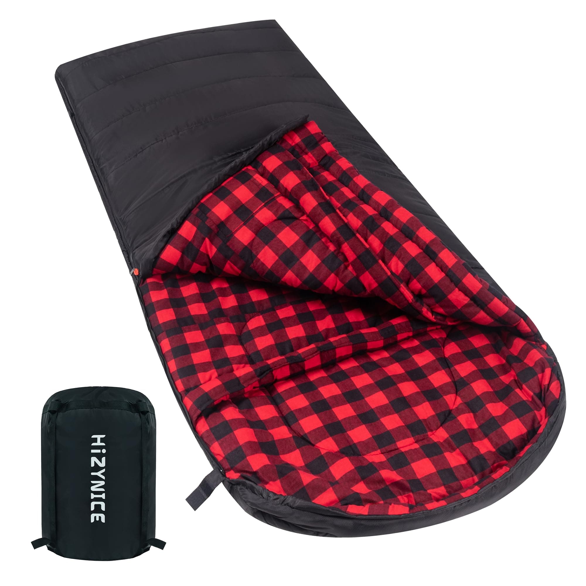 Cold Weather Sleeping Bag 100% Cotton Flannel XXL for Adults Big and Tall,Free Compression Sack