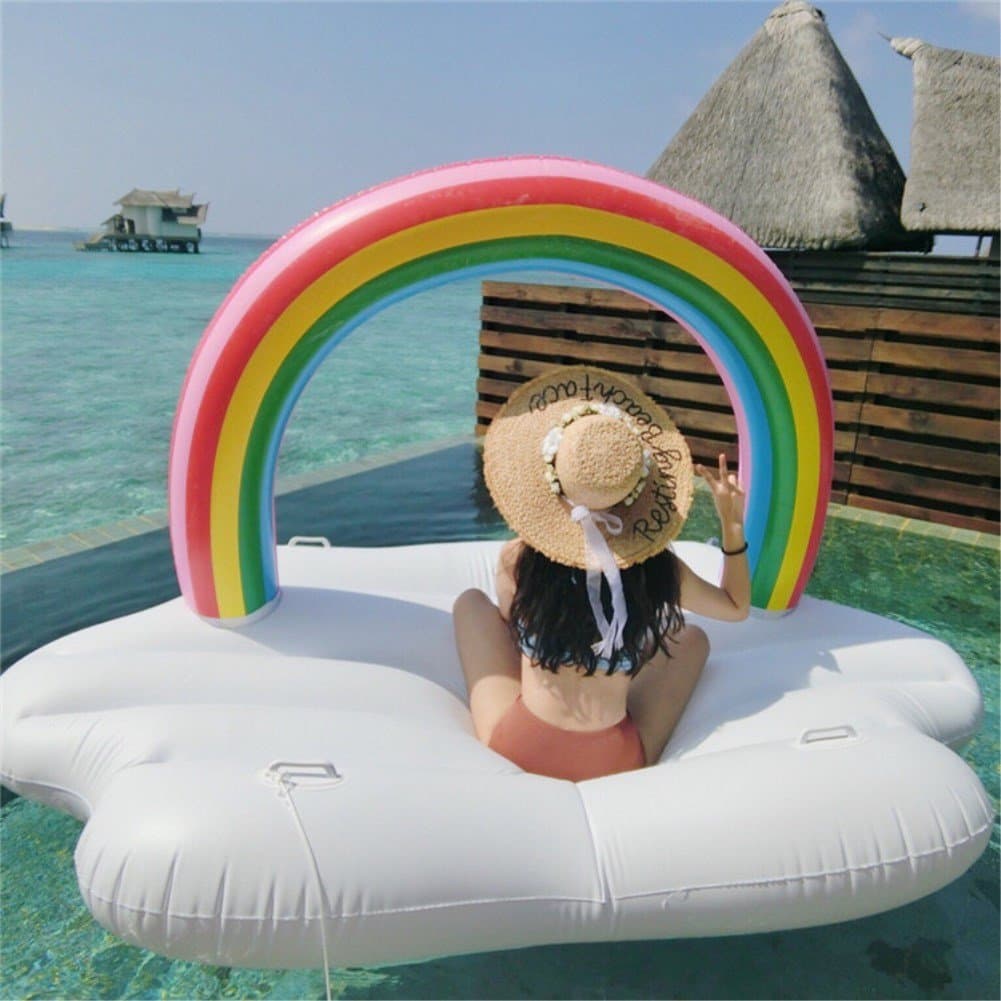 Lady of Luck Giant Pool Float Inflatable Pool Rainbow Inflatable, Rainbow Floating Inflatable Rainbow Cloud Pool Party Toys for Children and Adult Pool Rainbow Inflatable Raft