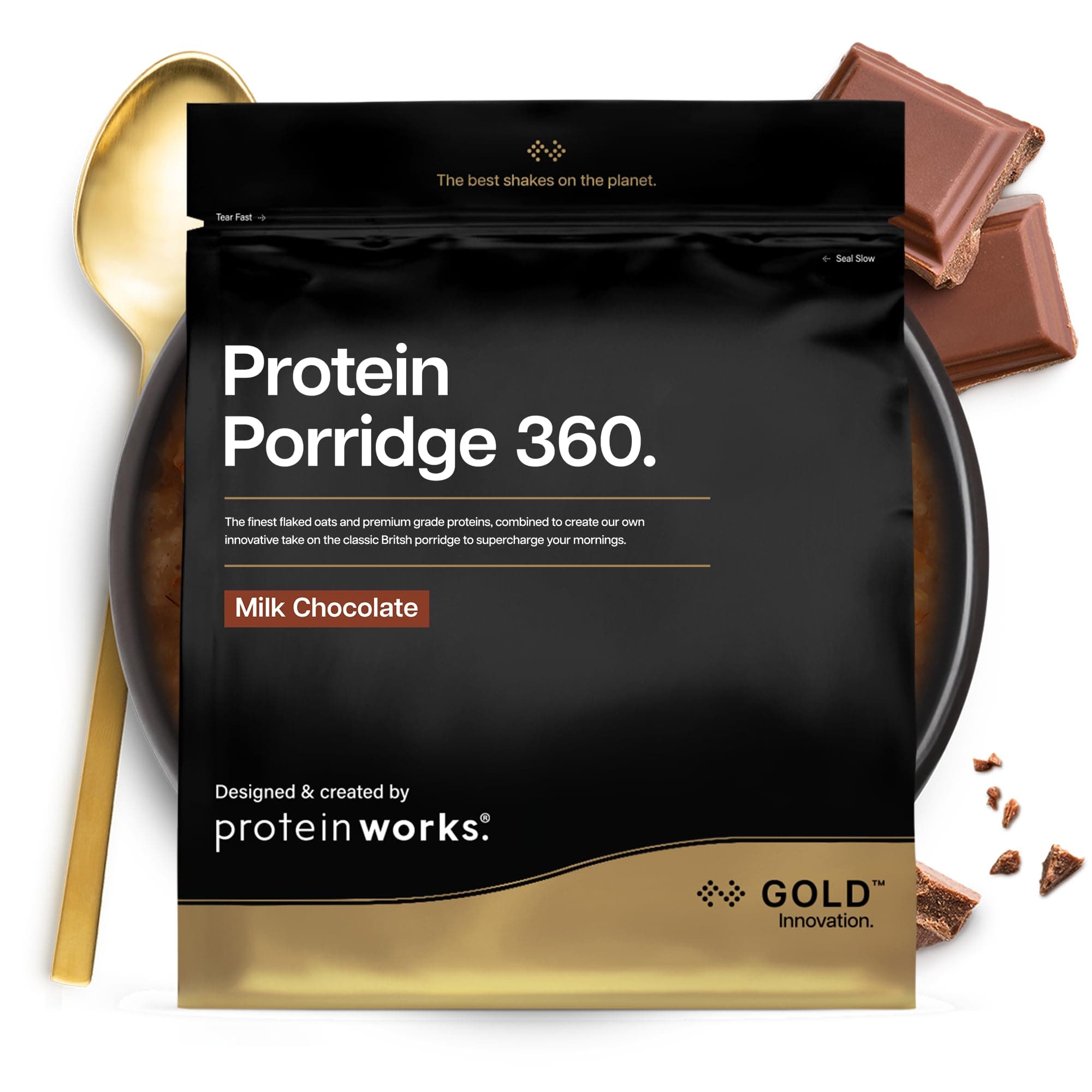 Protein Works | Protein Porridge 360 - Gold Innovation, High Protein, Low Sugar Breakfast, Added Vitamins & Minerals, Low GI Wholegrain Oats, High Fibre, Milk Chocolate, 6 Servings, 500g