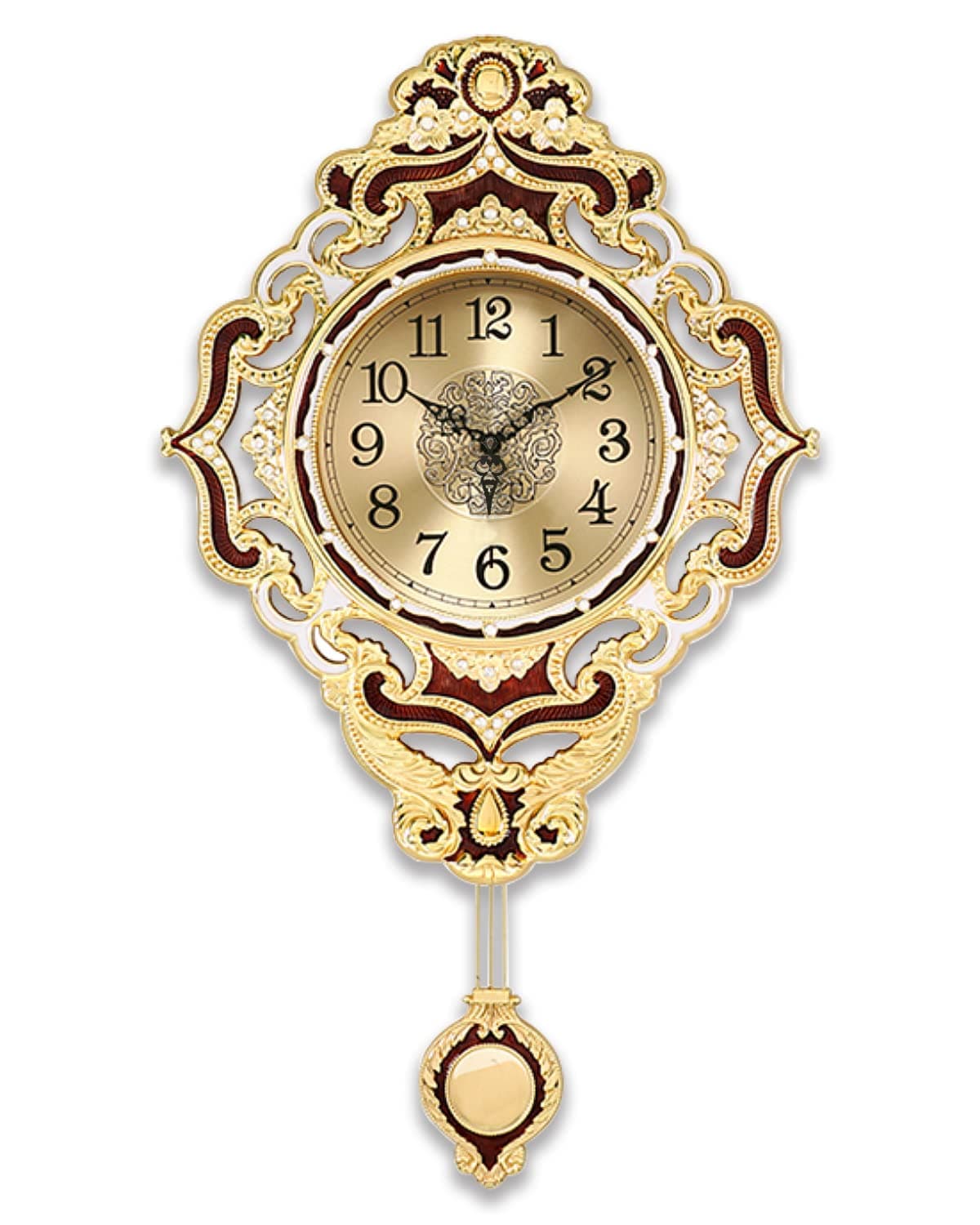 Aero SnailRetro Wall Clock with Pendulum, European Victoria Mid Century Style, Battery Operated Large Metal Silent Clock for Living Bedroom Wall Vintage Decor - Gold