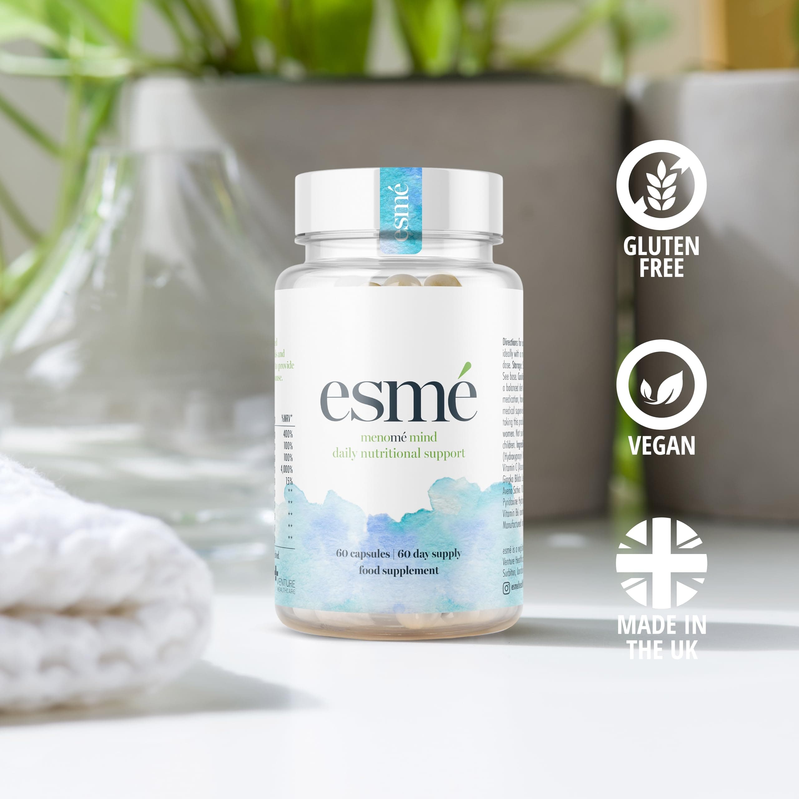 Menopause Supplements esmé menomé Mind - Daily Nutritional Support Before, During and After The Menopause – Two Month Supply of 60 Capsules, Contain ashwagandha and Gingko biloba (1)