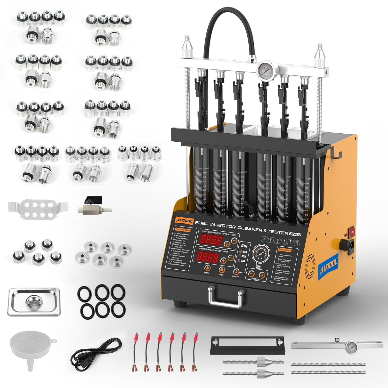 AUTOOL Fuel Injector Cleaner Tester Machine, Automotive Ultrasonic Fuel Injection Cleaner for 6 Cylinder Petrol Vehicles, GDI, EFI, FSI Fuel Injector Cleaning Kit 12V/70V/120V