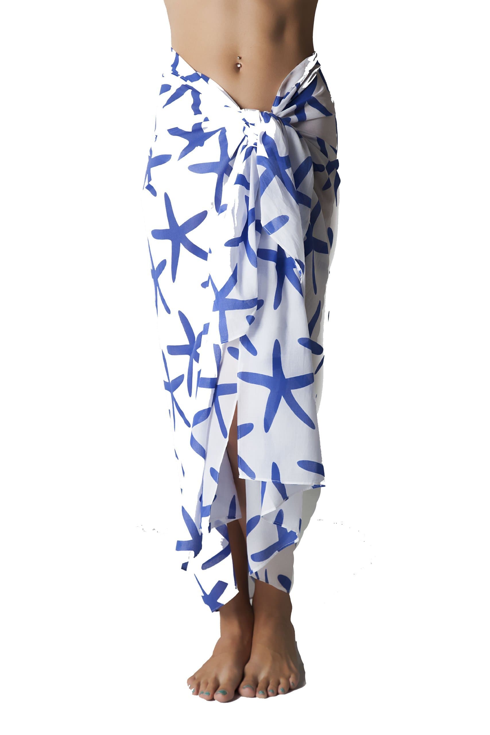 Starfish Print Blue Swimsuit Sarong Cover up in Cotton