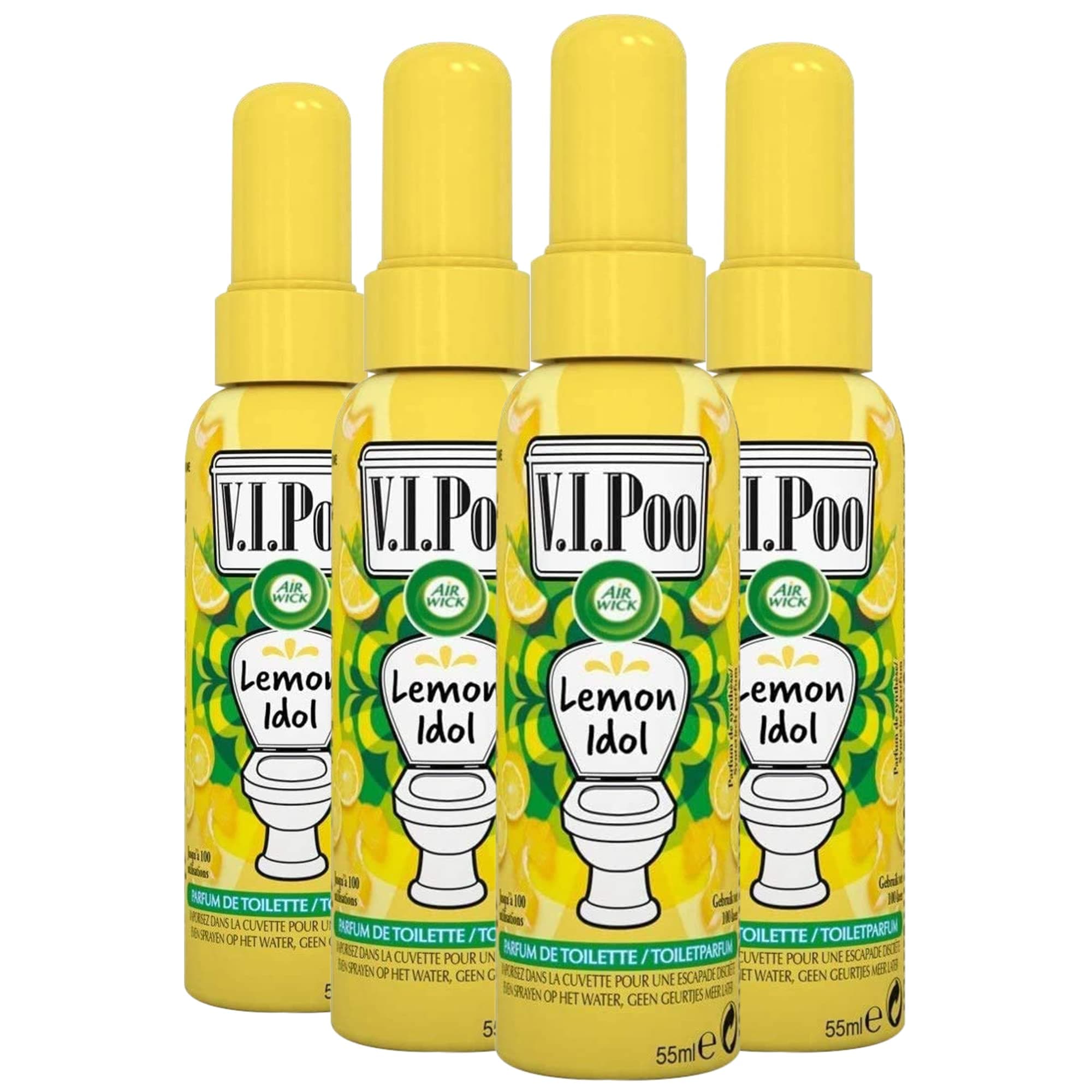 Air Wick V.I.Poo Pre-Poo Odour Neutraliser Spray, Lemon Idol, Pack of 4 x 55ml
