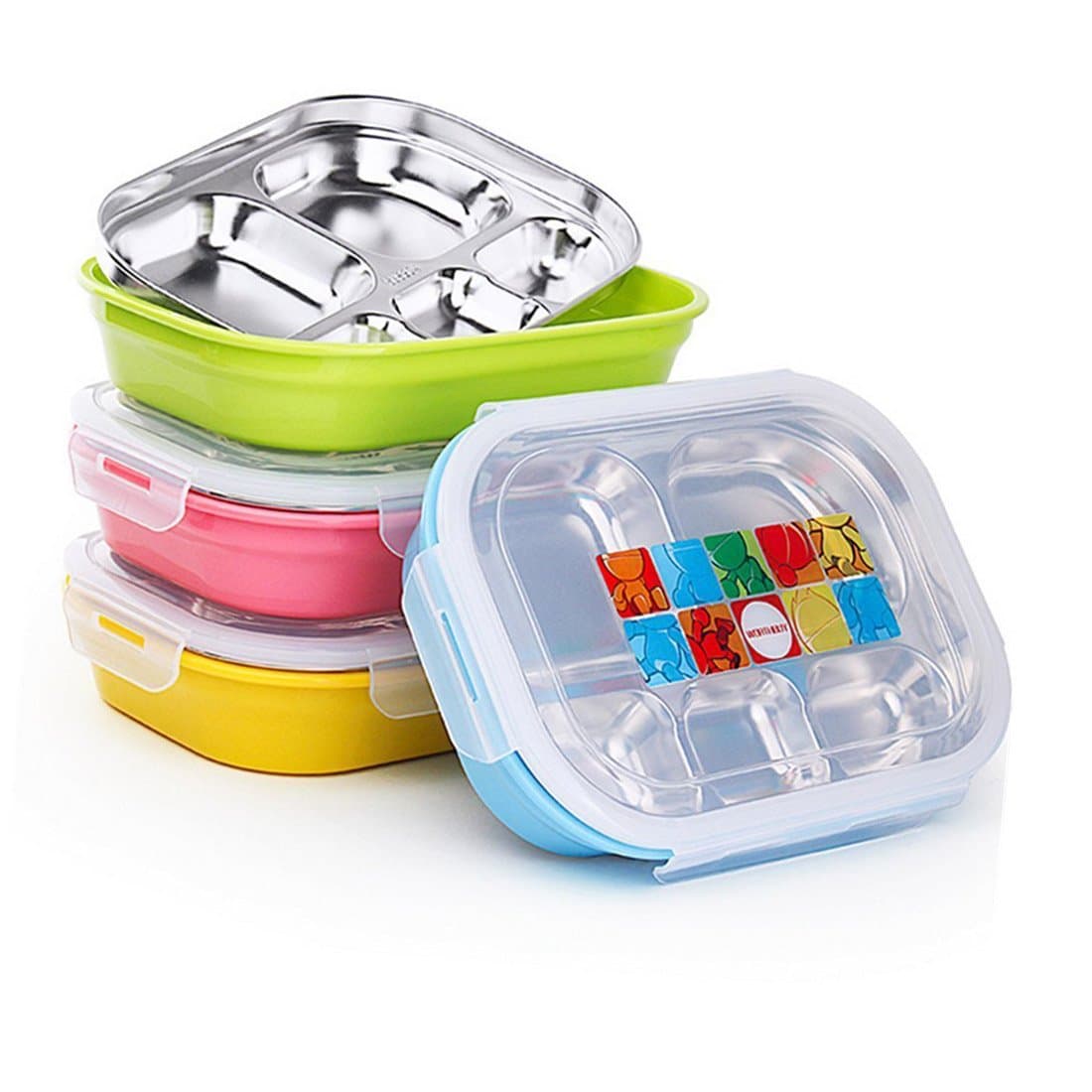 Stainless Steel Insulated lunch Box Bento Box ,Food Storage Container, With 5 Compartments For Kids School (Blue)