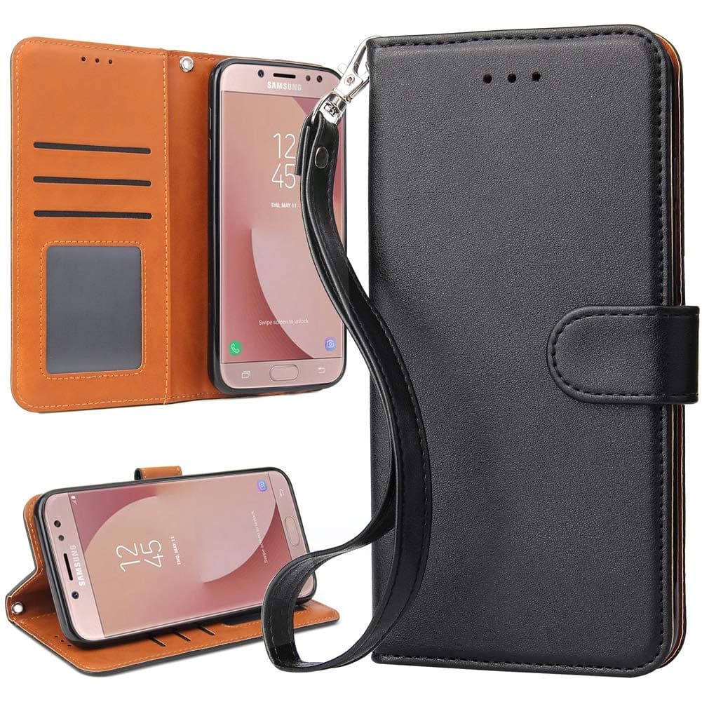 OKILA Galaxy J7 Pro Case, Galaxy J7 2017 Wallet Leather Flip Cover with Kickstand and Card Slot for Samsung Galaxy J7 Pro 2017 Slim Phone Case (Black)