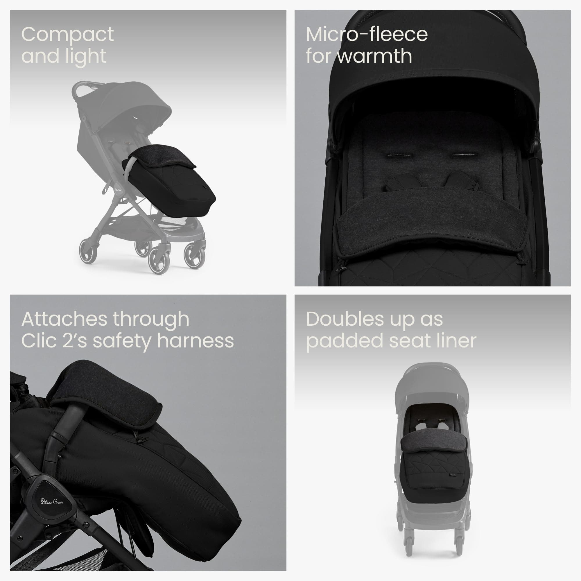 Silver Cross - Clic 2 Footmuff - Pram Accessories - Stroller Footmuff - Foot Warmer - Water Resistant - Space