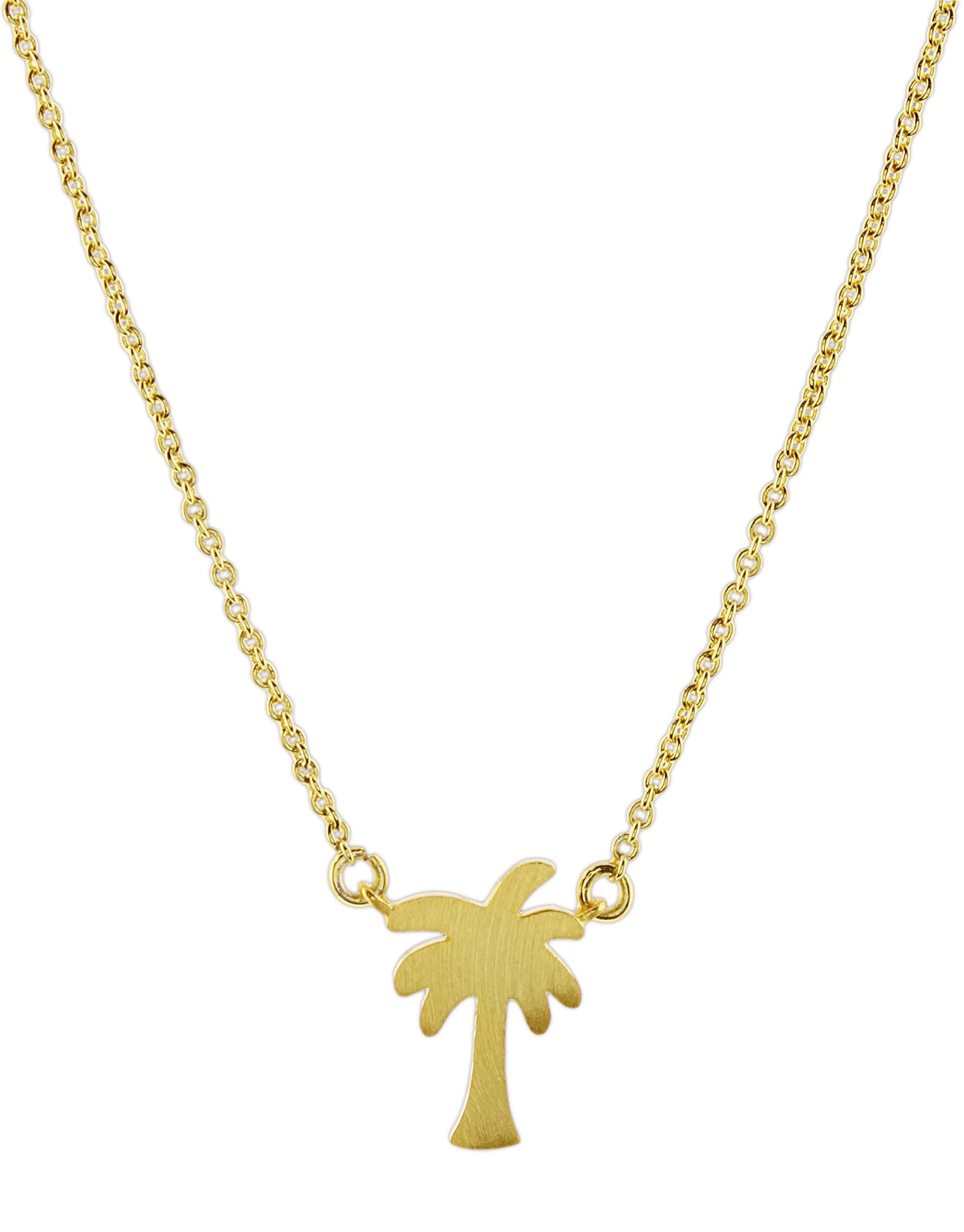 Bamboo Trading Company Gold-Plated Brushed Metal Necklace on 16" Link Chain (Palm Tree)