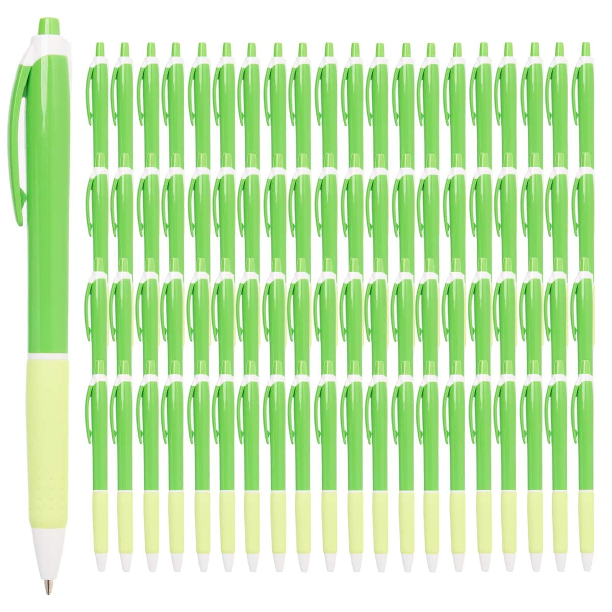 Bulk Office Pens – 100 Retractable Ballpoint Writing Instruments in Black Ink for Schools, Notebooks & Journals (Green, 100pcs)
