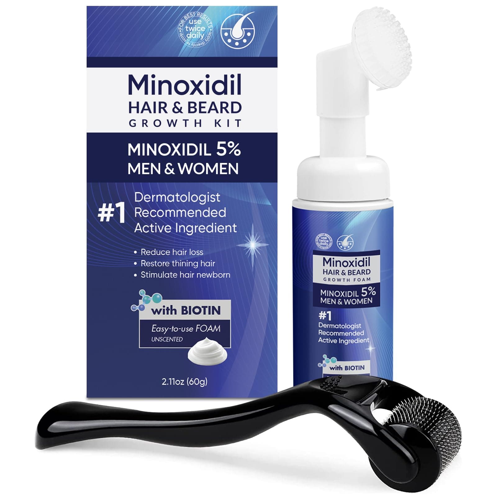 5% Minoxidil Foam Kit, Blue, Unscented, 60ml, Unisex, Hair Growth, 2 Fluid Ounces