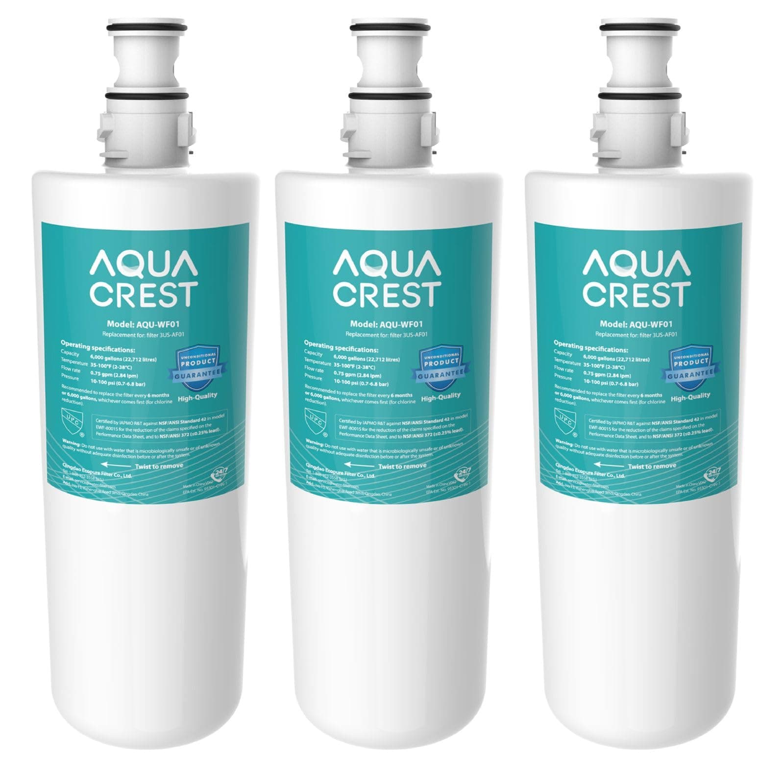 3US-AF01 Undersink Water Filter Compatible with Filtrete Standard 3US-AF01 3US-AS01 Aqua-Pure AP Easy C-CS-FF Whirlpool WHCF-SRC WHCF-SUFC WHCF-SUF Pack of 3
