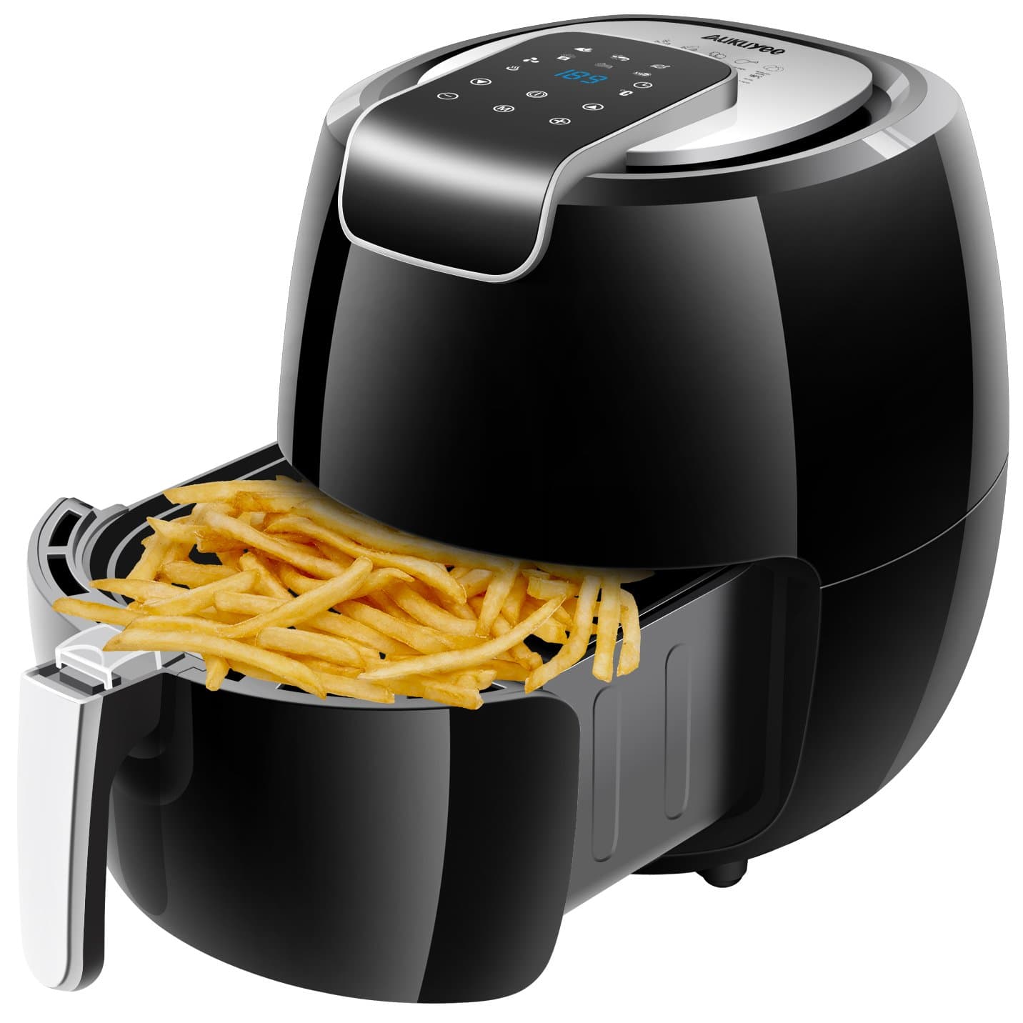 AUKUYEE Air Fryer Oil Less Cooker Multifunctional with Digital Touch Screen Panel, Dishwasher Safe, Recipe, 5.6 QT, 1800W, Black, XL, Black3