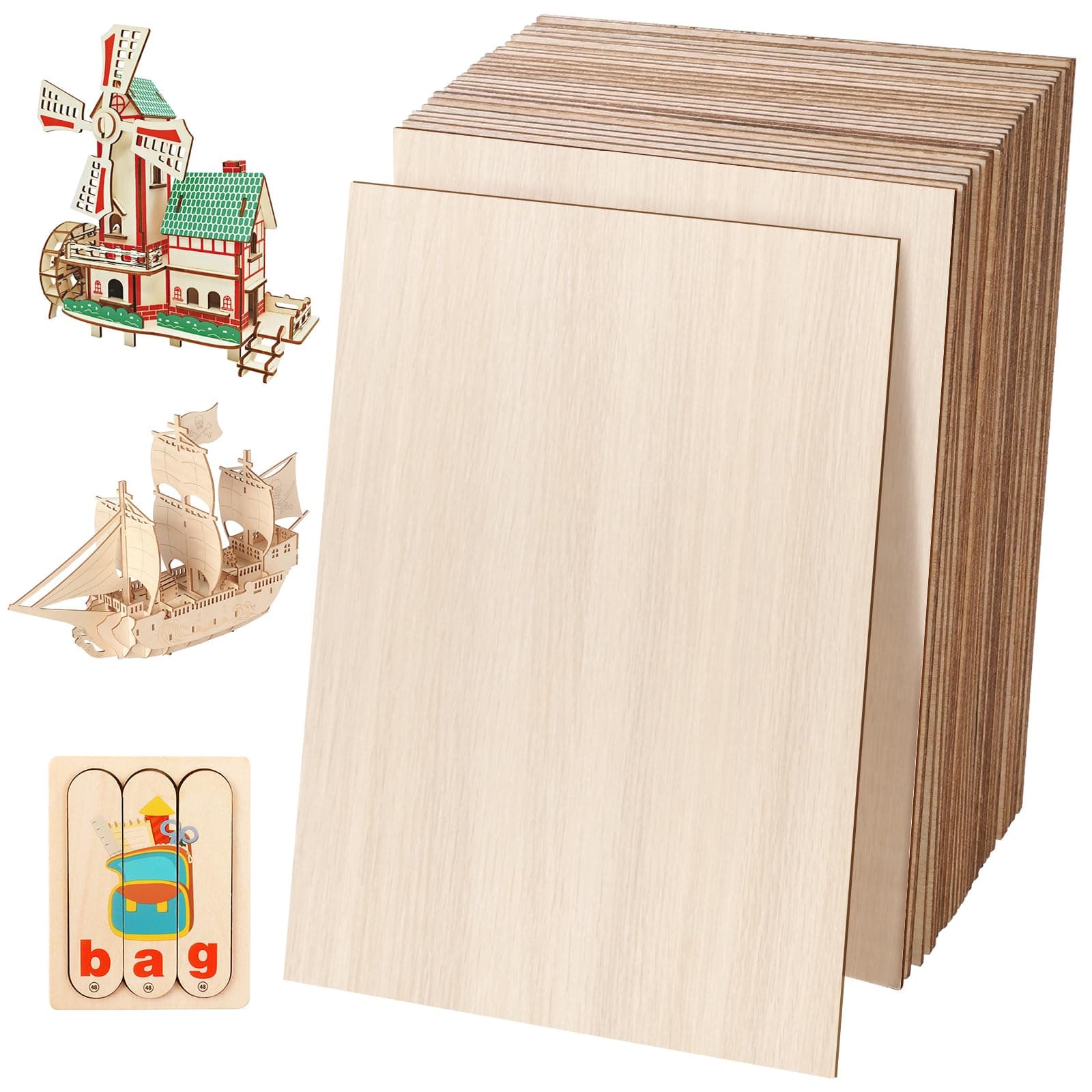 24 Pack Basswood Sheets 4 x 6 x 1/16 Inch Thin Plywood Wood Sheets Unfinished Wood Squares Boards Balsa Wood Sheets for Crafts Architectural Models Laser Cutting Woods Burning and Drawing