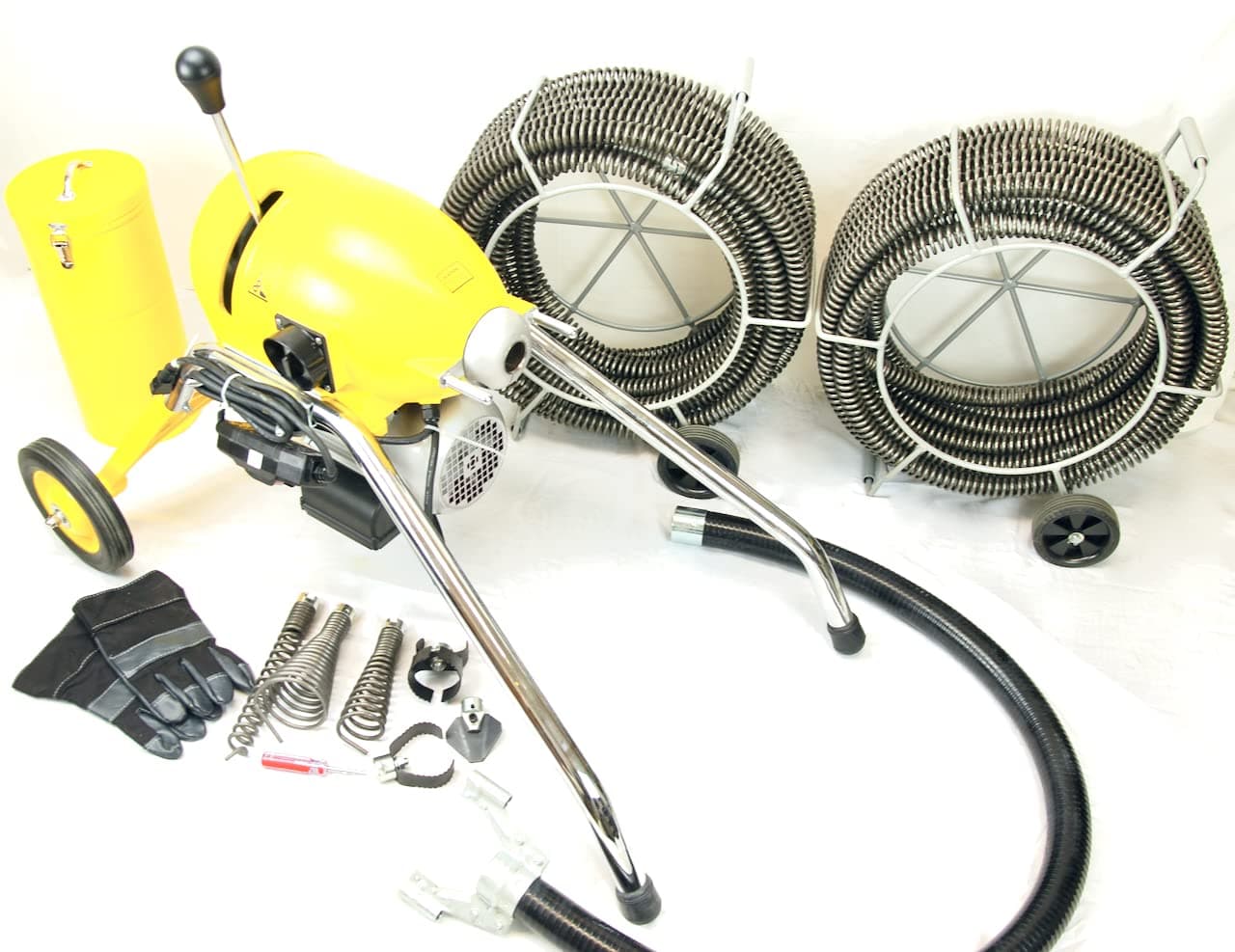 BLUEROCK Package Deal BLUEROCK Model SDS200 1.5HP 2inches - 8inches Sectional Pipe Drain Cleaning Machine Kit w/ 120' Cable Snake & Cutters Set