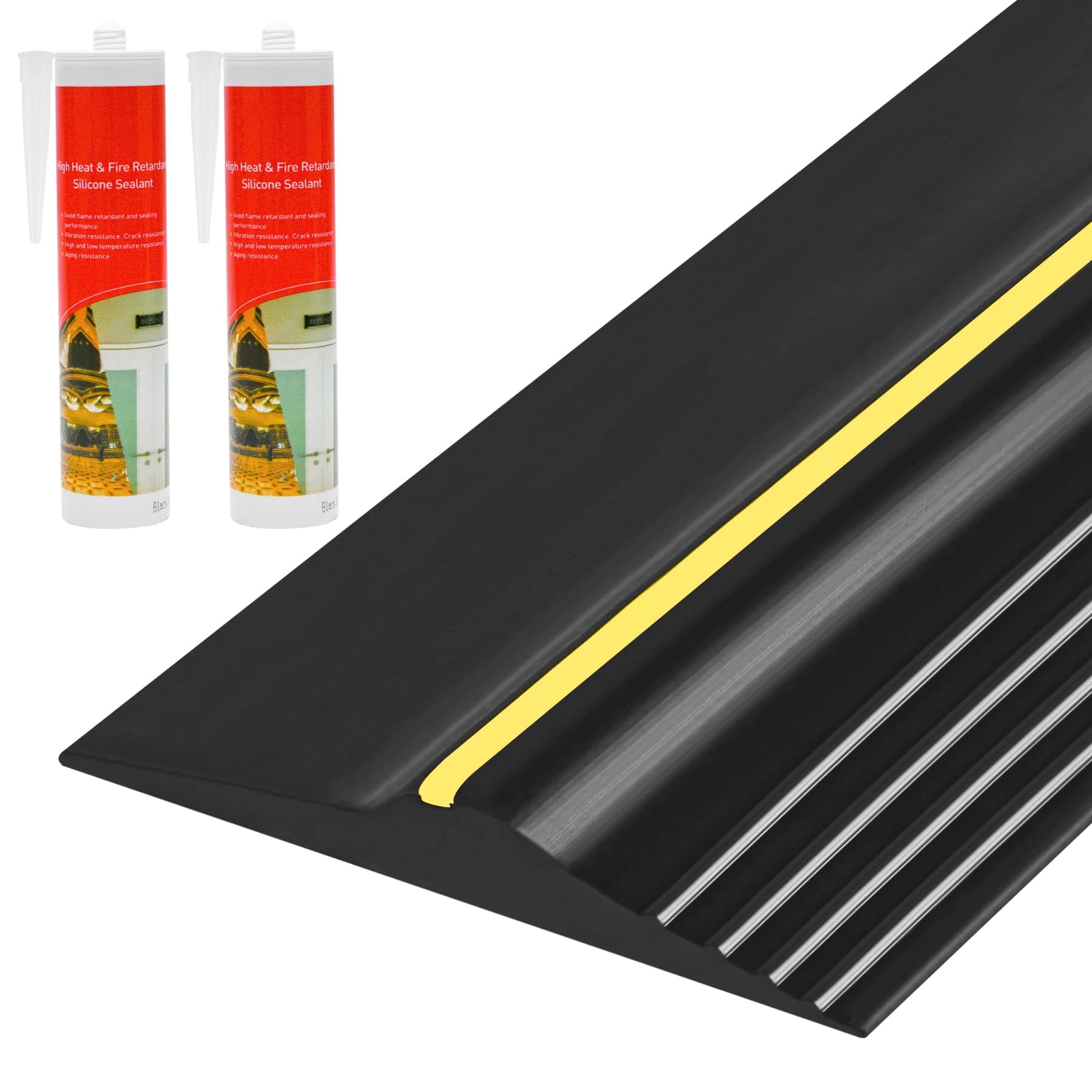 20Ft Universal Garage Door Bottom Threshold Seal Strip with 20oz Glue Gel, Weatherproof Rubber DIY Weather Stripping Replacement - Black