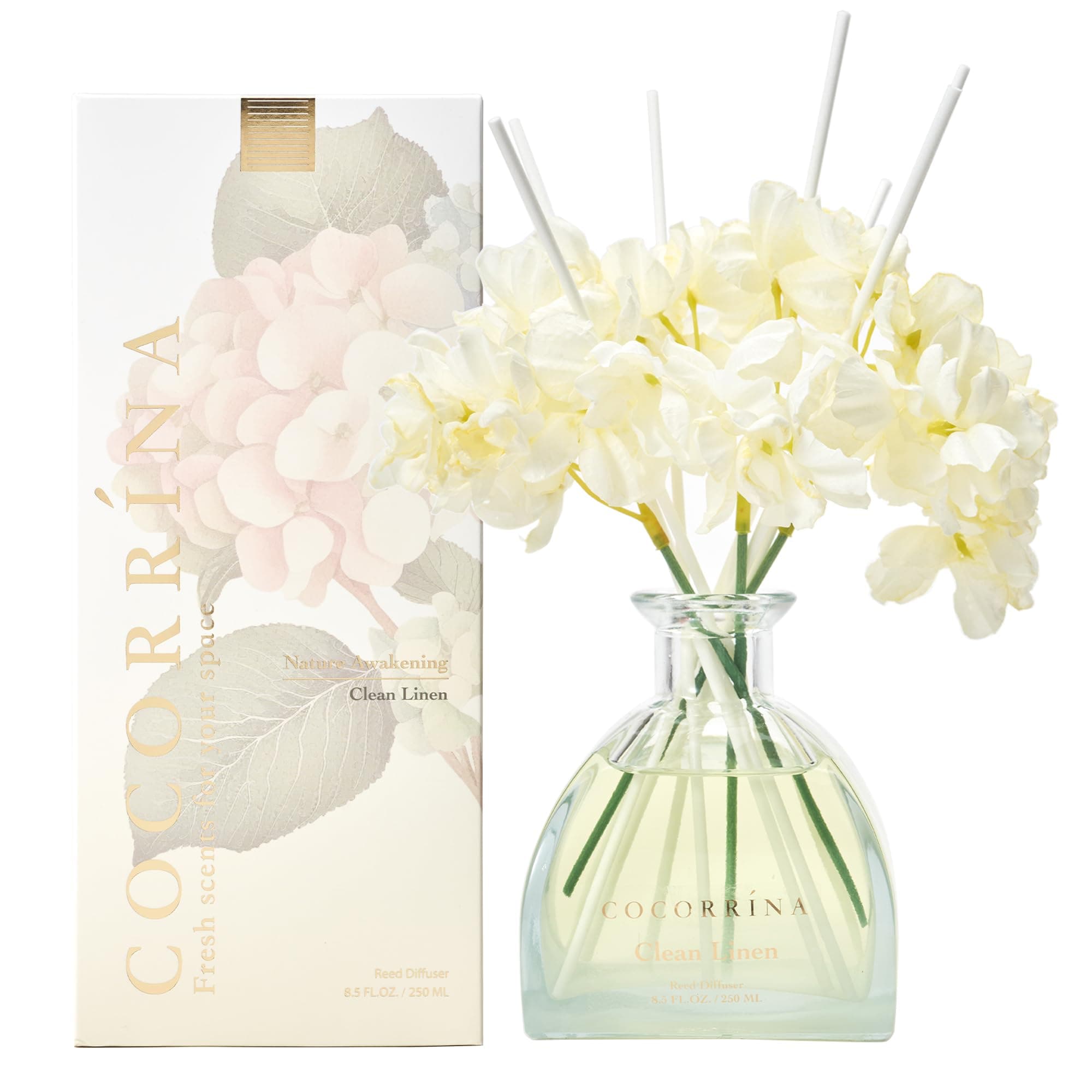 Reed Diffuser - 8.5 Oz Clean Linen Reed Diffuser with 8 Sticks for Home Bathroom Shelf Decor (Simple Luxe Collection)