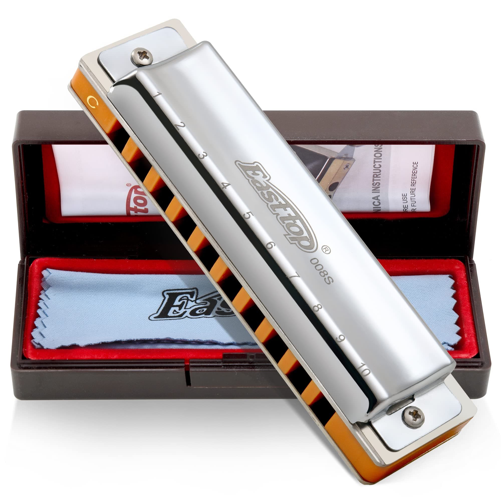 – East top Blues Diatonic Harmonica C Key, 10 Holes 20 Tones Mouth Organ, Top Grade harmonica for Adults, Professionals, Beginner and Students
