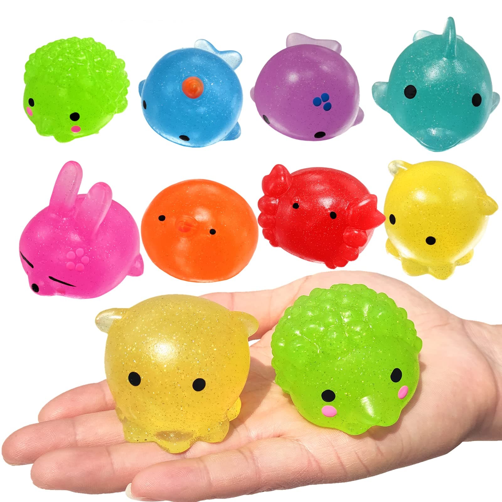8 Pack Jumbo Glitter Mochi Squishy Toys Animals Squishy Stress Relief Toys Kids Party Favors