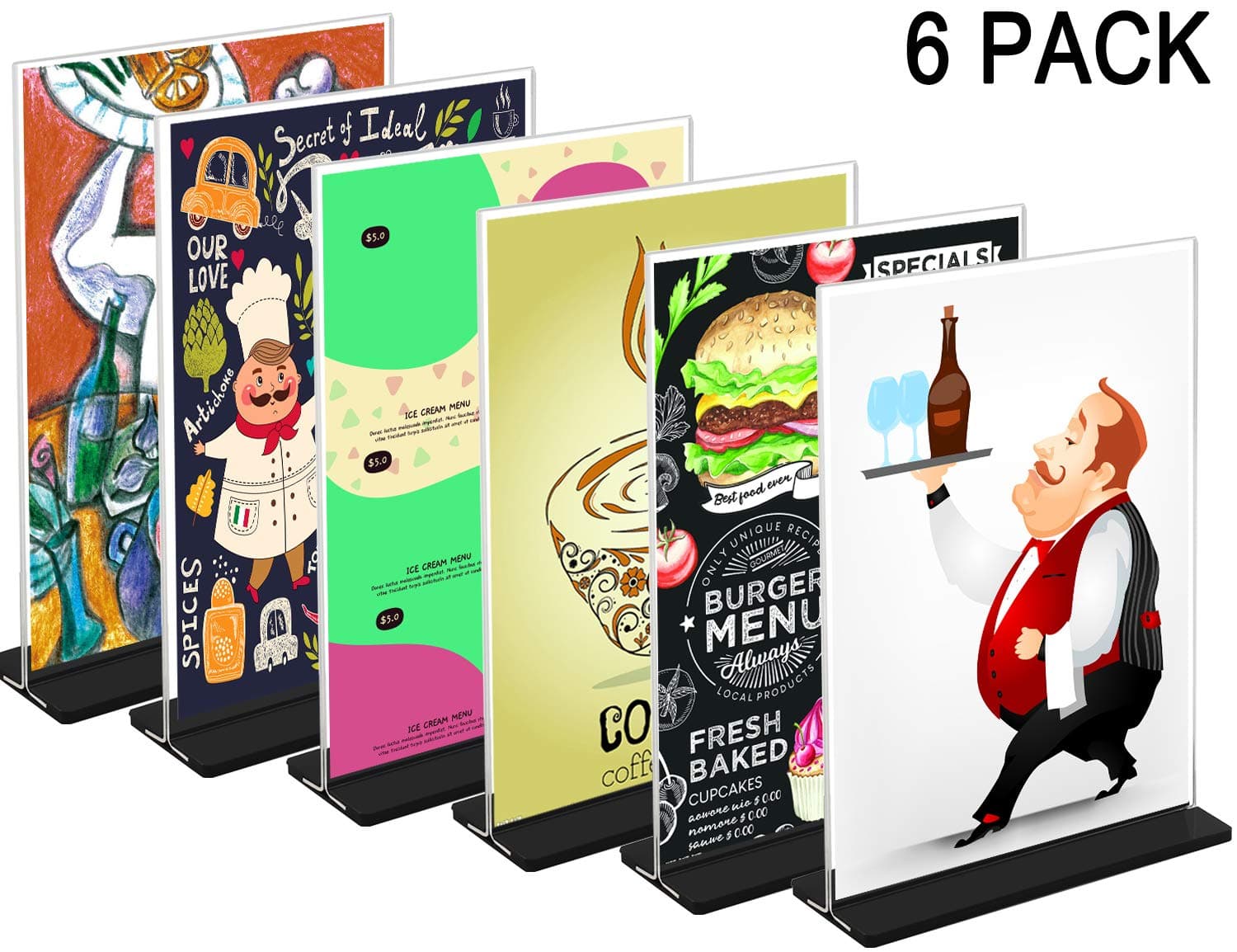 WINKINE Desktop Acrylic Sign Holder with Base 8.5x11, Double Sided Portrait Style Menu Ad Frame, Marketing Display for School, Business, Restaurants, (6 Pack)