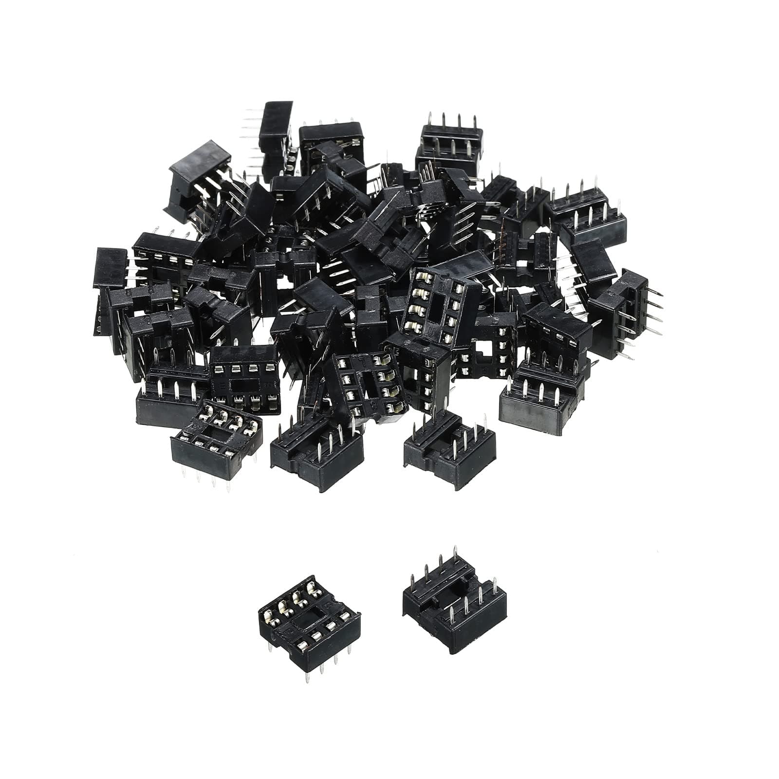 sourcing map DIP IC Chip Socket Adapter Flat Pin 8P 2.54mm Pitch IC Socket for PCB Board Chip, 50 Pack