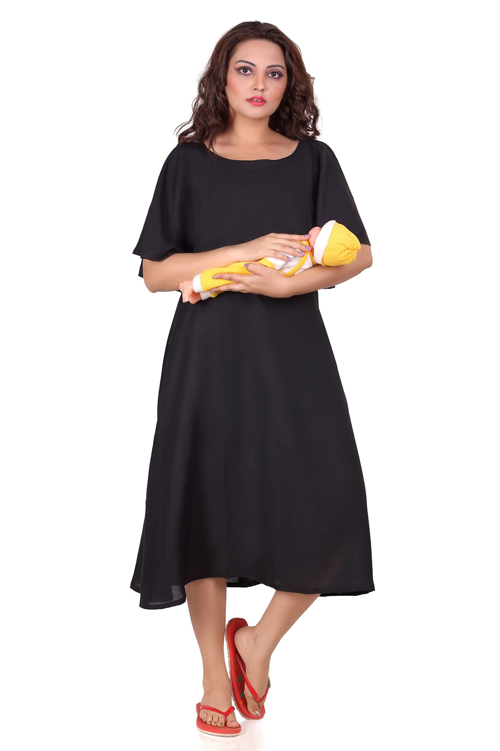 HRIDAY FASHION Women's Rayon Slub A-Line Flared Maternity Feeding Kurti with Zippers (HF122)