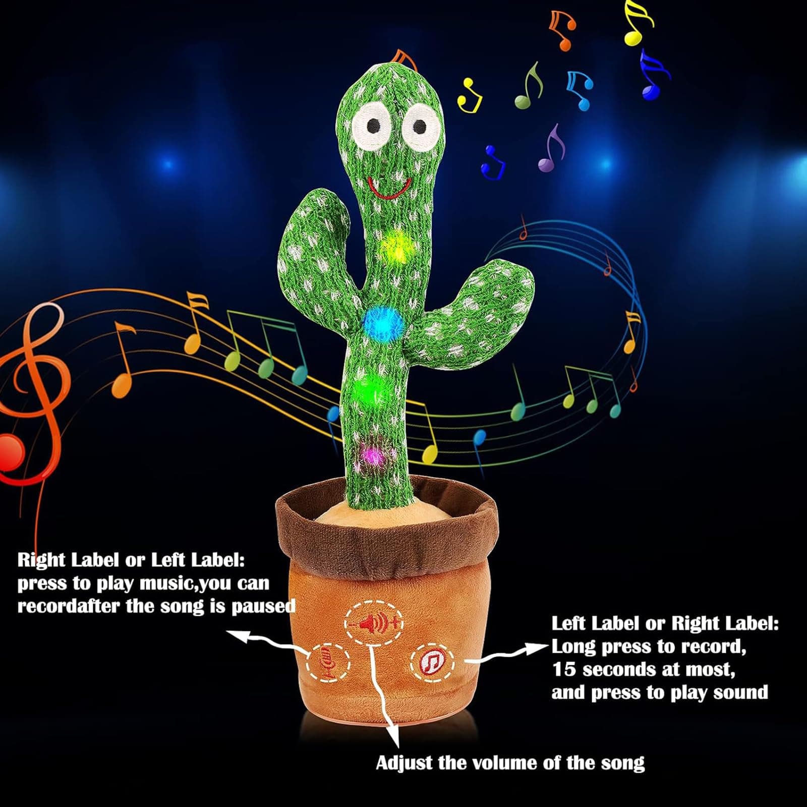 Emoin Dancing Talking Cactus Toy, Cactus Baby Toy Singing Children's Song, Mimicking Recording Repeating What You Say, Educational Interactive Baby Boys Girls Toys (Volume Adjustment)