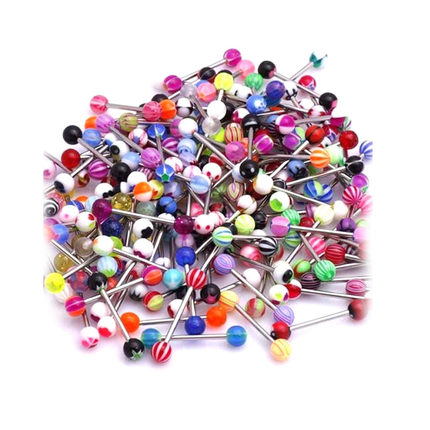 Golden Beads20 X Tongue Bars Surgical Steel Barbell Rings Mixed Ball Body Piercing Jewellery