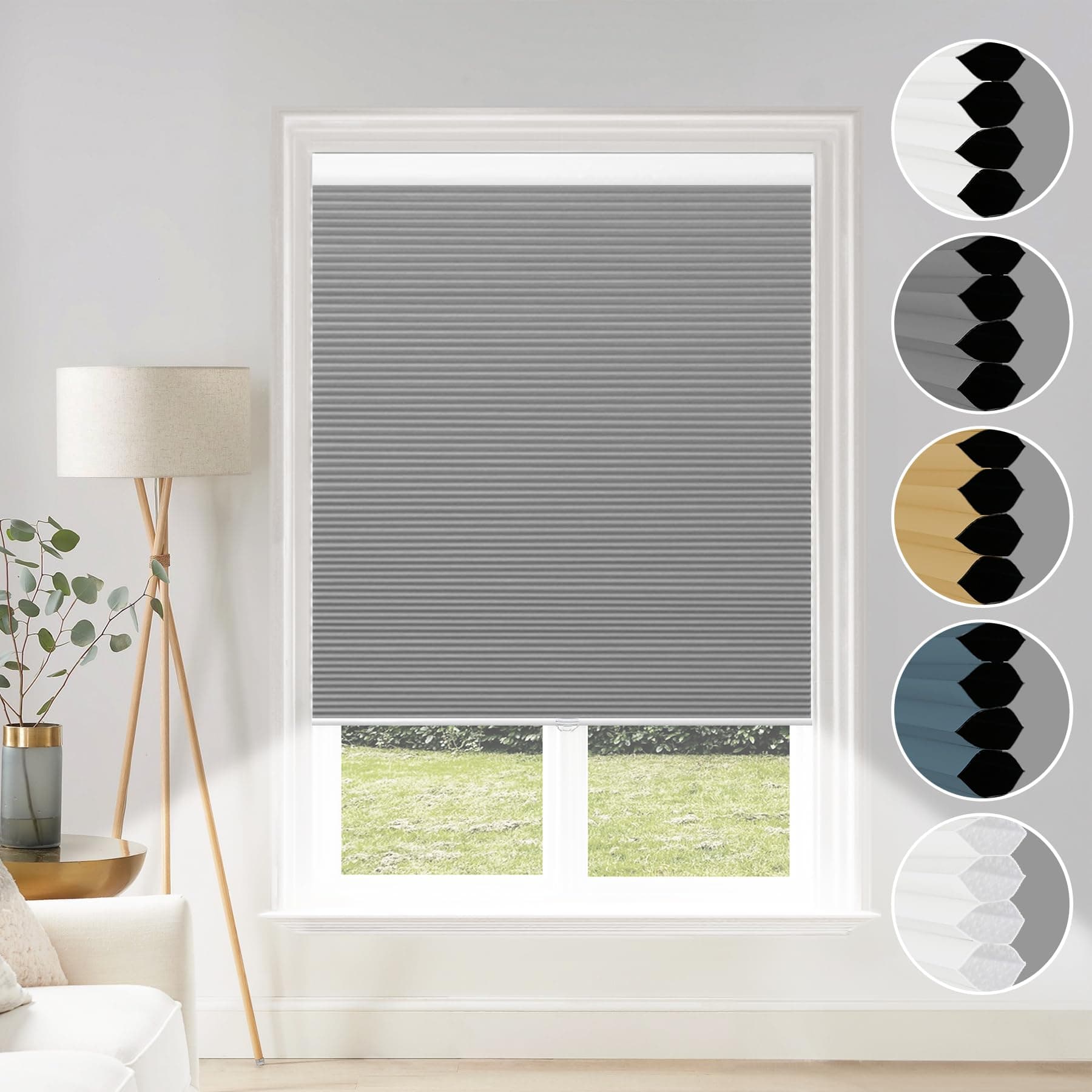 Blackout Cellular Blinds Cordless Shade Honeycomb Shades Window Fabric Blinds Grey-White, 23x64 inch