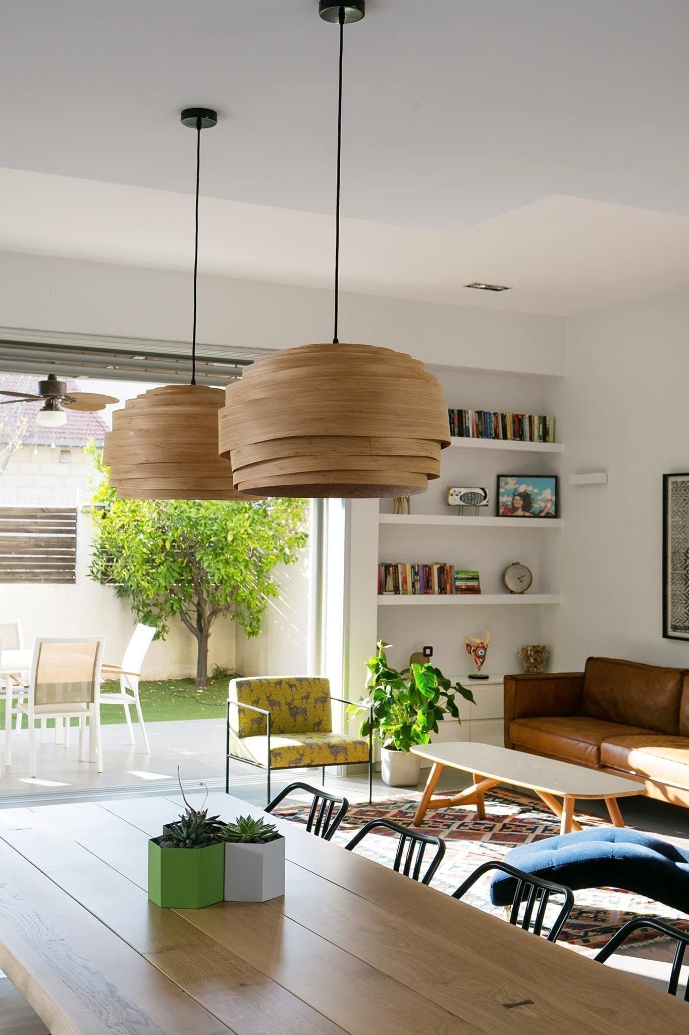 Modern Pendant Light - Bamboo Veneer Large Lamp Shad