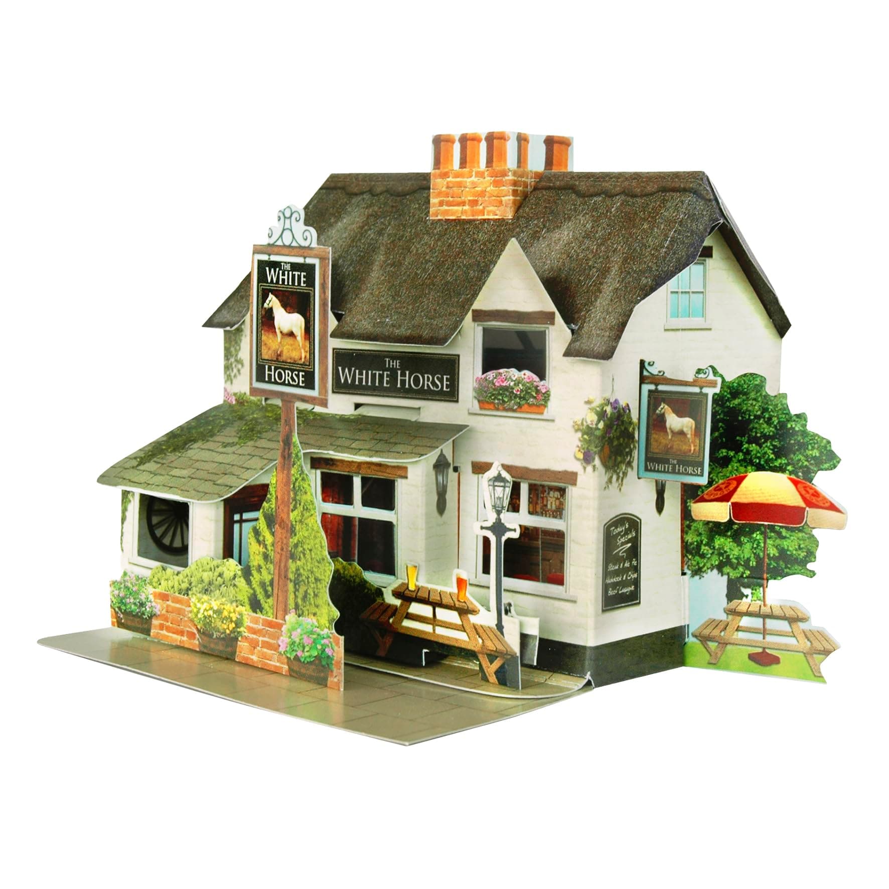 SANTORO Pop Up Places, 3D Pop Up Greeting Card - The White Horse Pub - For Him, For Her, Family, Friends, Birthday, Anniversary