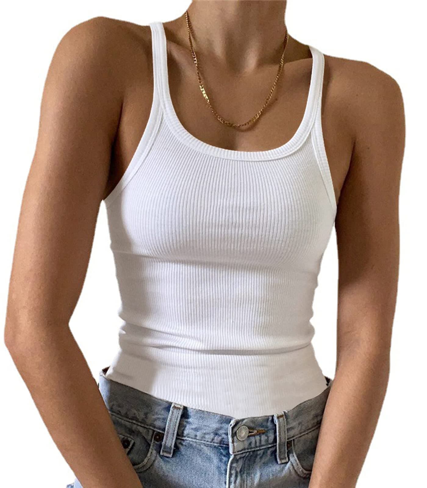 Women's Sleeveless Tank Top Form Fitting Scoop Neck Ribbed Knit Basic Cami Shirts