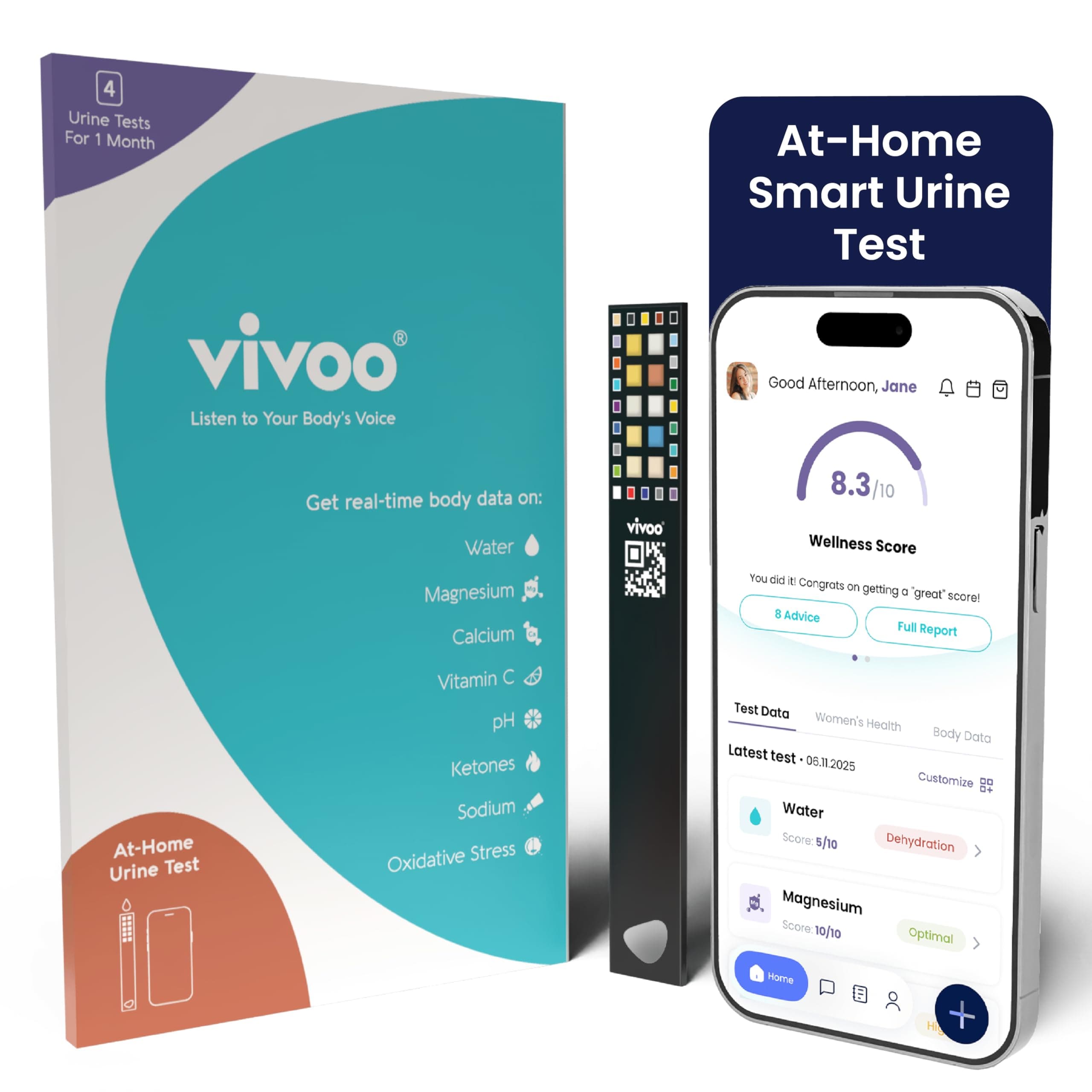Urine Test Strips for At-Home Wellness: 8-in-1 Advanced Urine Test for Ketones, pH, Hydration, Calcium, Vitamin C & More | Fast Results in 90 Seconds | Free App & Personalized Insights, 4 Strips