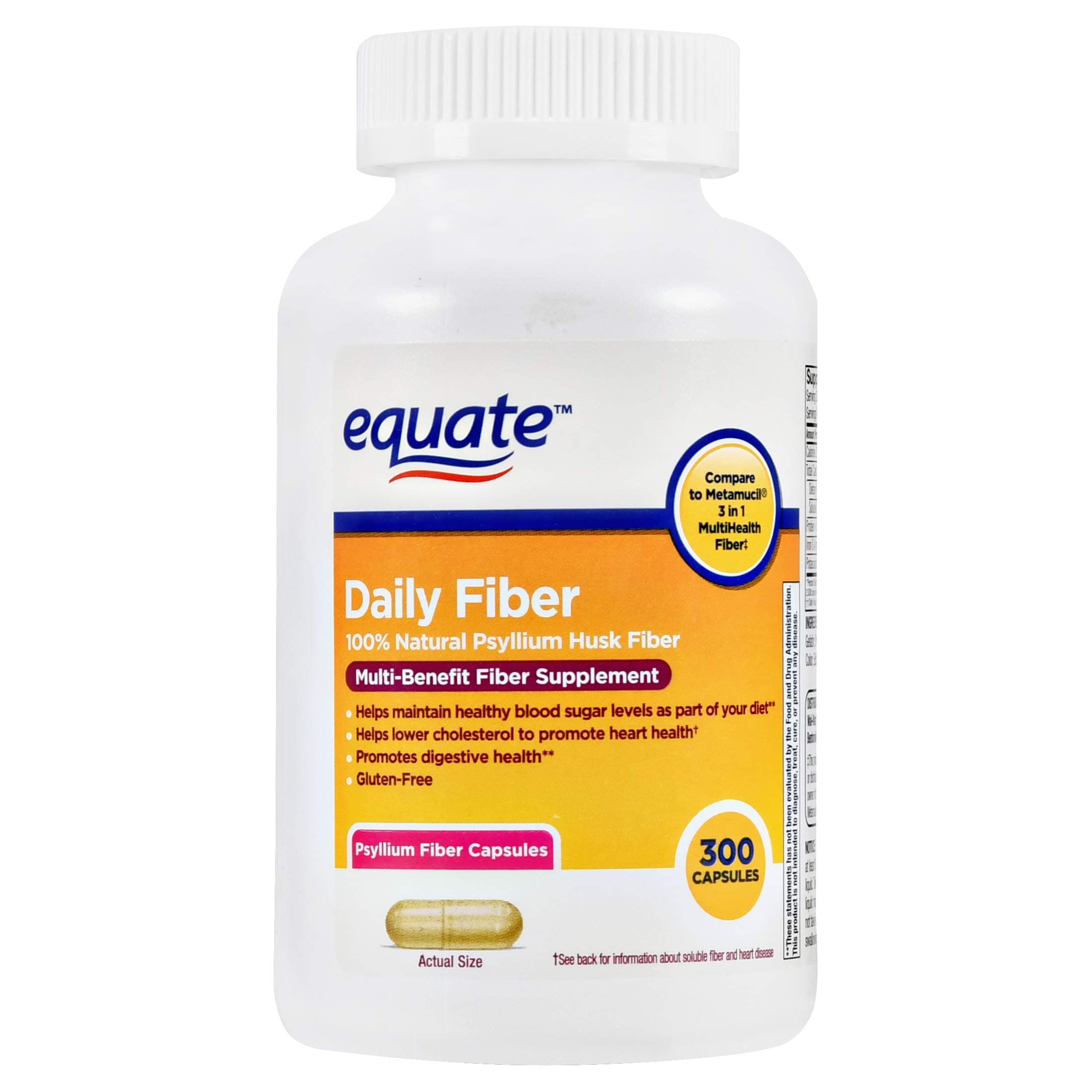 AWEHIRU Equate Daily Multi-Benefit Psyllium Fiber Capsules, 300 Ct