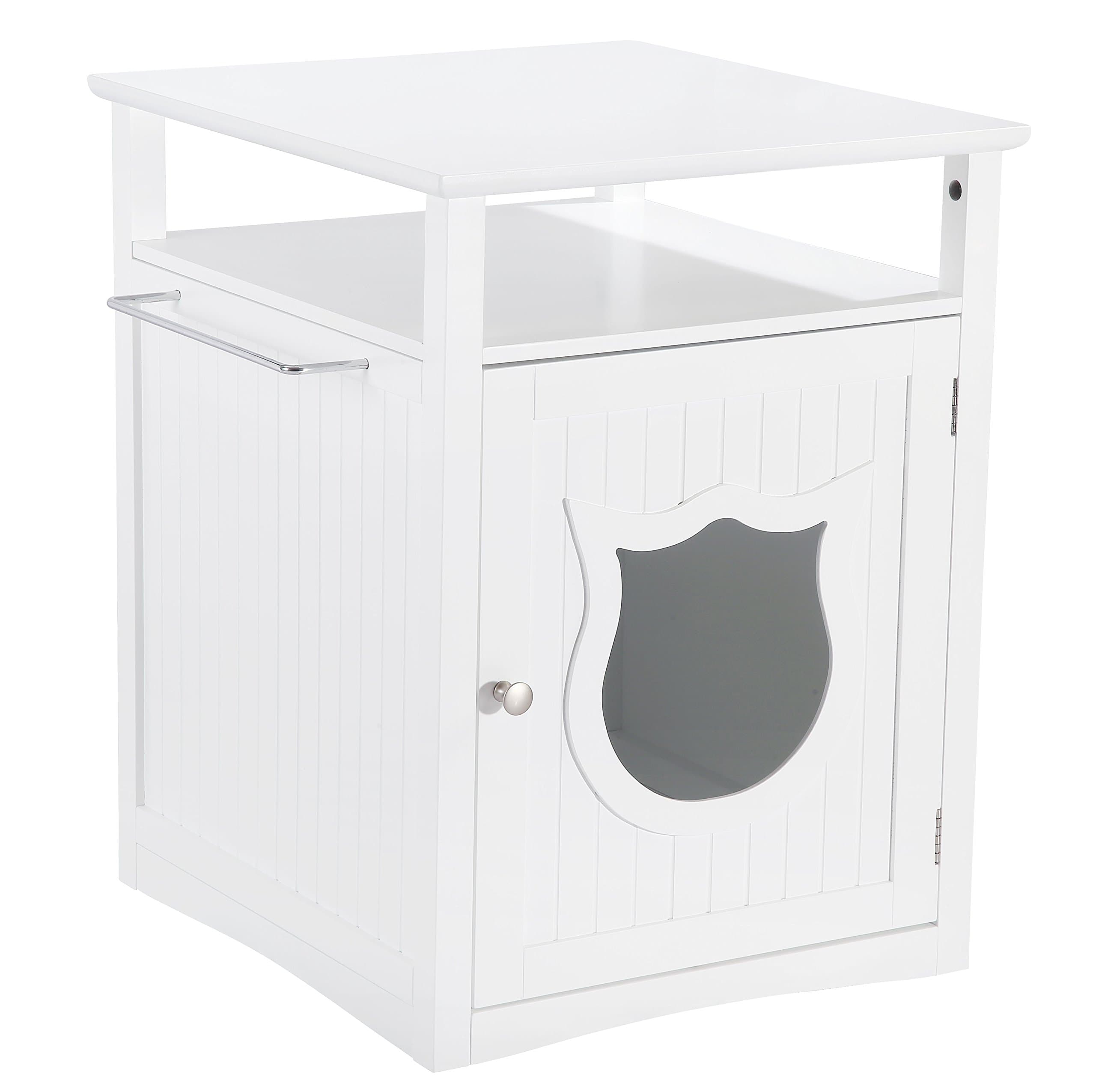 Kitty Cat Thunder Box Pet House and Litter Box Comfort Room with Night Stand, White