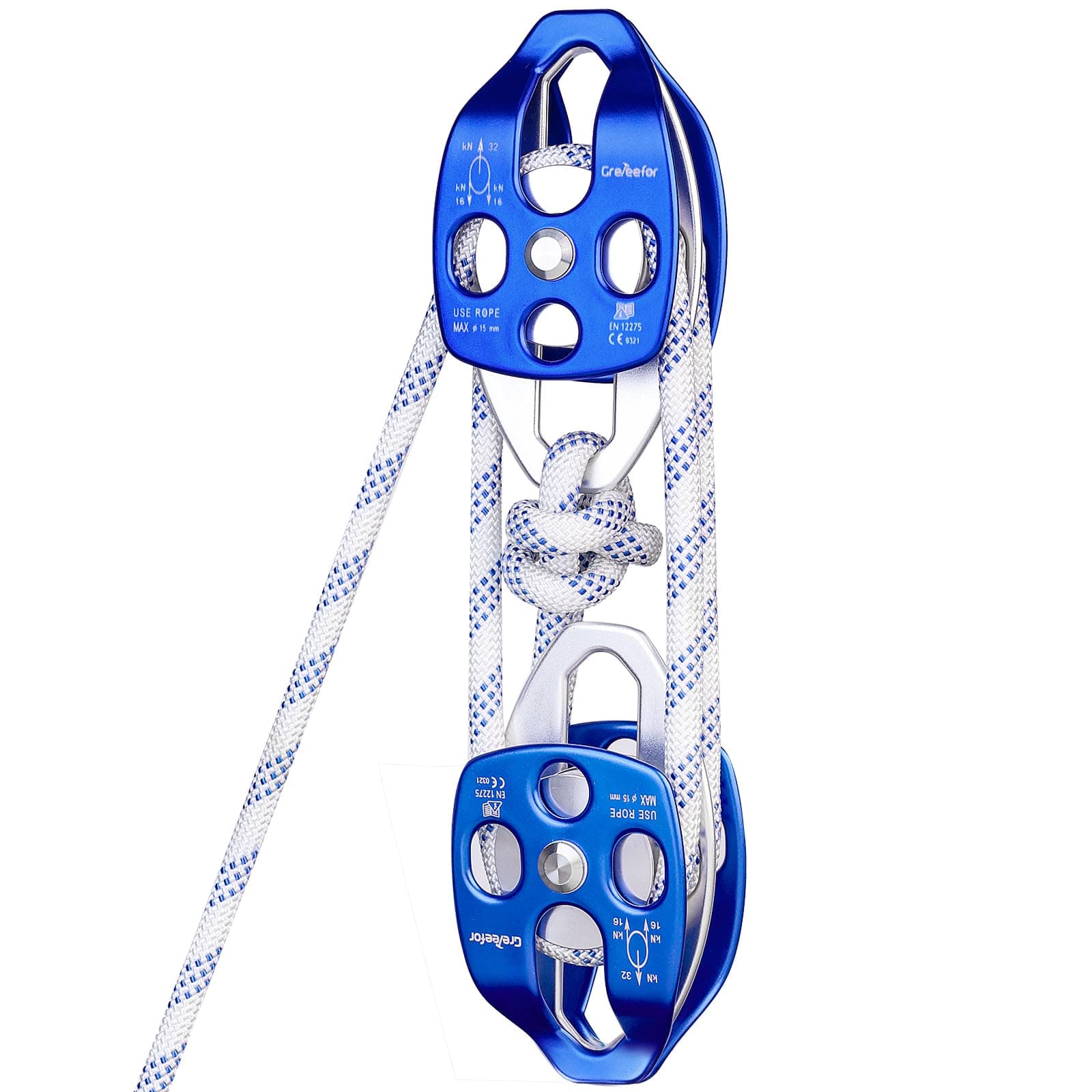 Heavy-Duty Double Block and Tackle Pulley System – 100Ft x 1/2'' Rope, 7700 LB(35KN) Breaking Strength, 4:1 Lifting Ratio – Ideal for Garage, Attic, and Heavy Lifting Applications