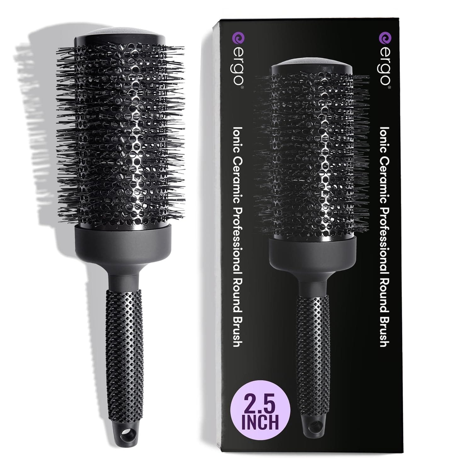 Ergo Ceramic Ion Round Brush for Blow Out - Salon Quality Hair Brush for Women - Roller Brush for Blow Dry, Wet & Dry Hair Styling and Volume Hair Care - ER65:2.5 Inch
