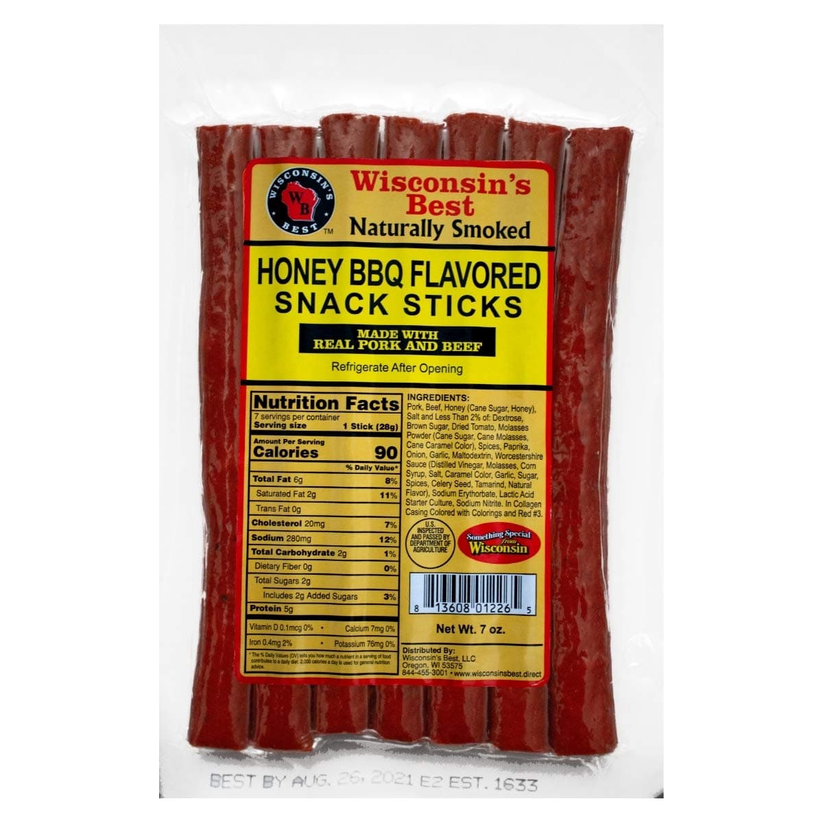 Wisconsin Sausage Snack Sticks Honey Bbq, 7 Ounce (Pack of 12)