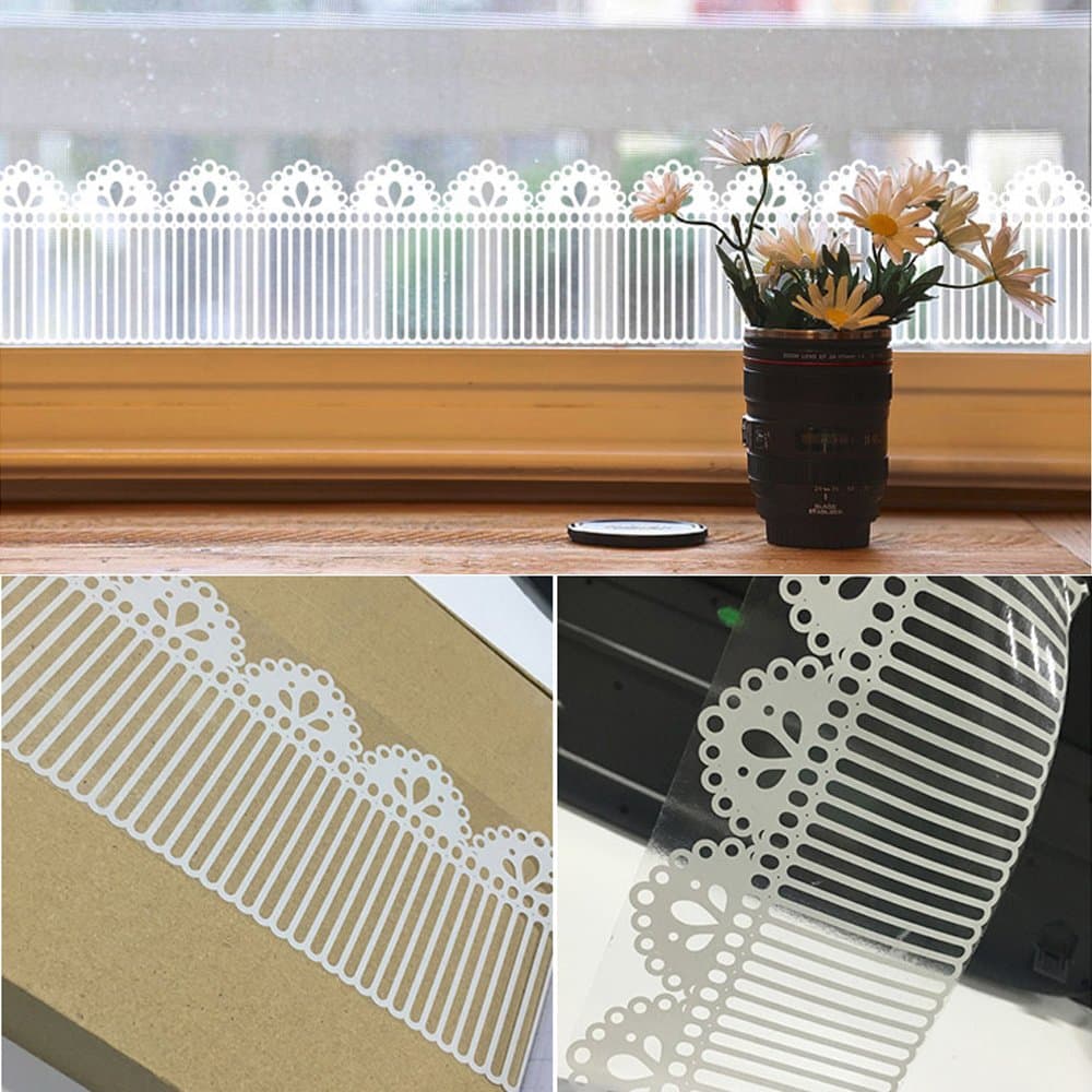 SimpleLife4U White Lace Transparent Removable Wallpaper Border Shop Display Window Sticker Bathroom Mirror Decor Crown