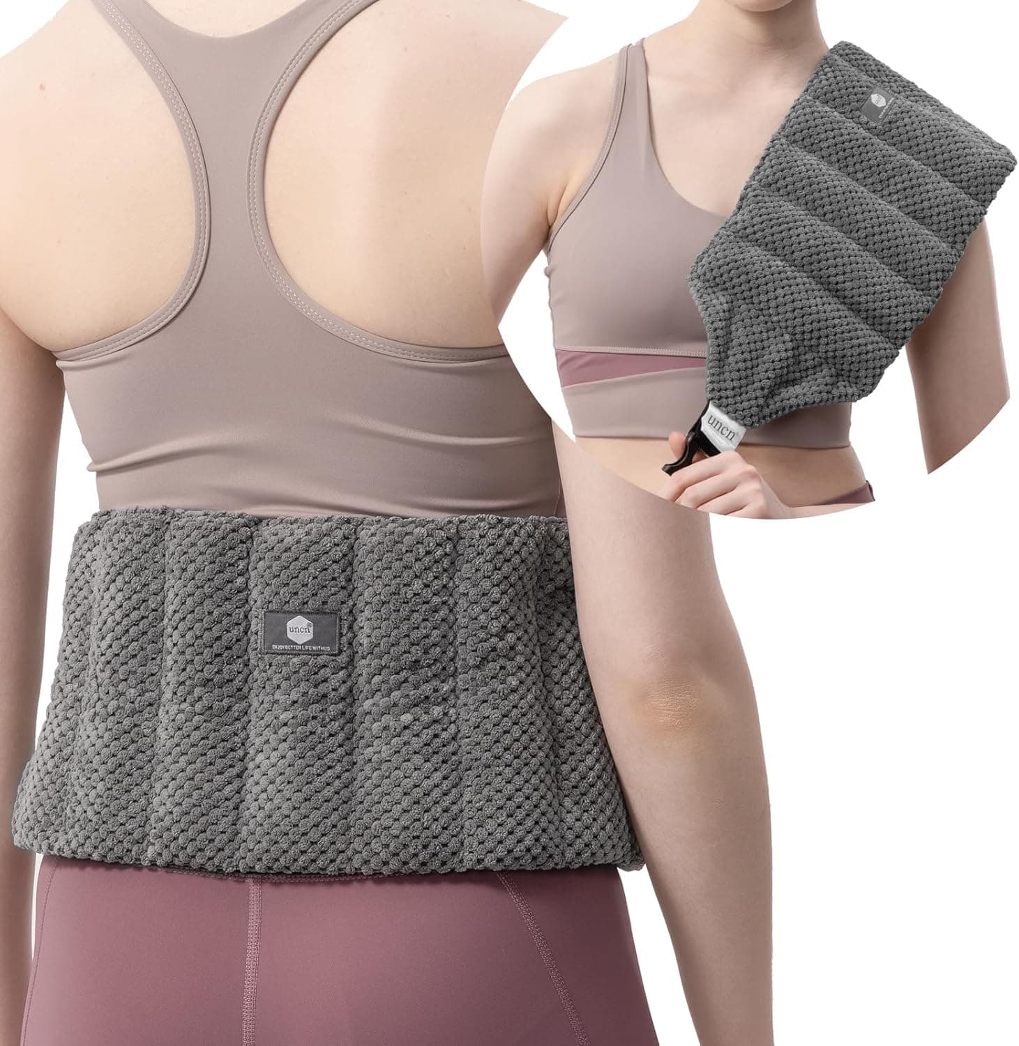 uncn 大型電子レンジ加熱パッド 腰痛緩和用 | 首と肩の加熱ラップ | 電子レンジ対応ヒートパック けいれん/生理/腰/筋肉のけいれんに | 加熱ウエストコードレスベルト グレー