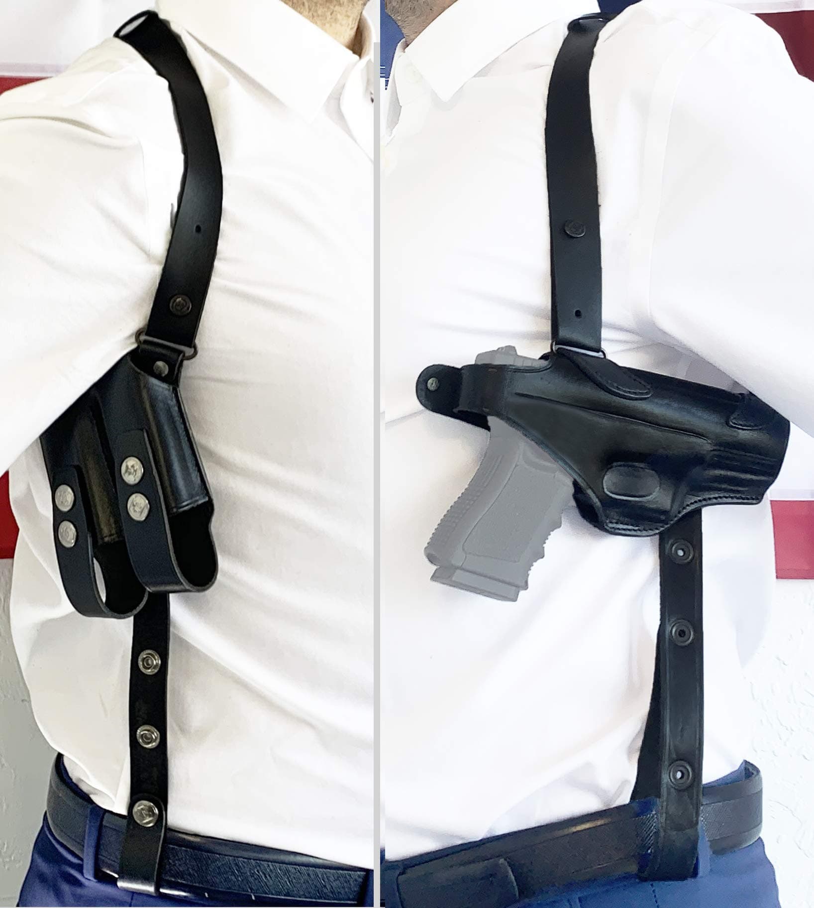 Rig for Glock 19 Leather Shoulder Holster for Pistols 9mm 40 45 Concealed Carry Gun Fits: Glock G19 23 26 32 43 Sig p238 S&W 457 (Jet Black)