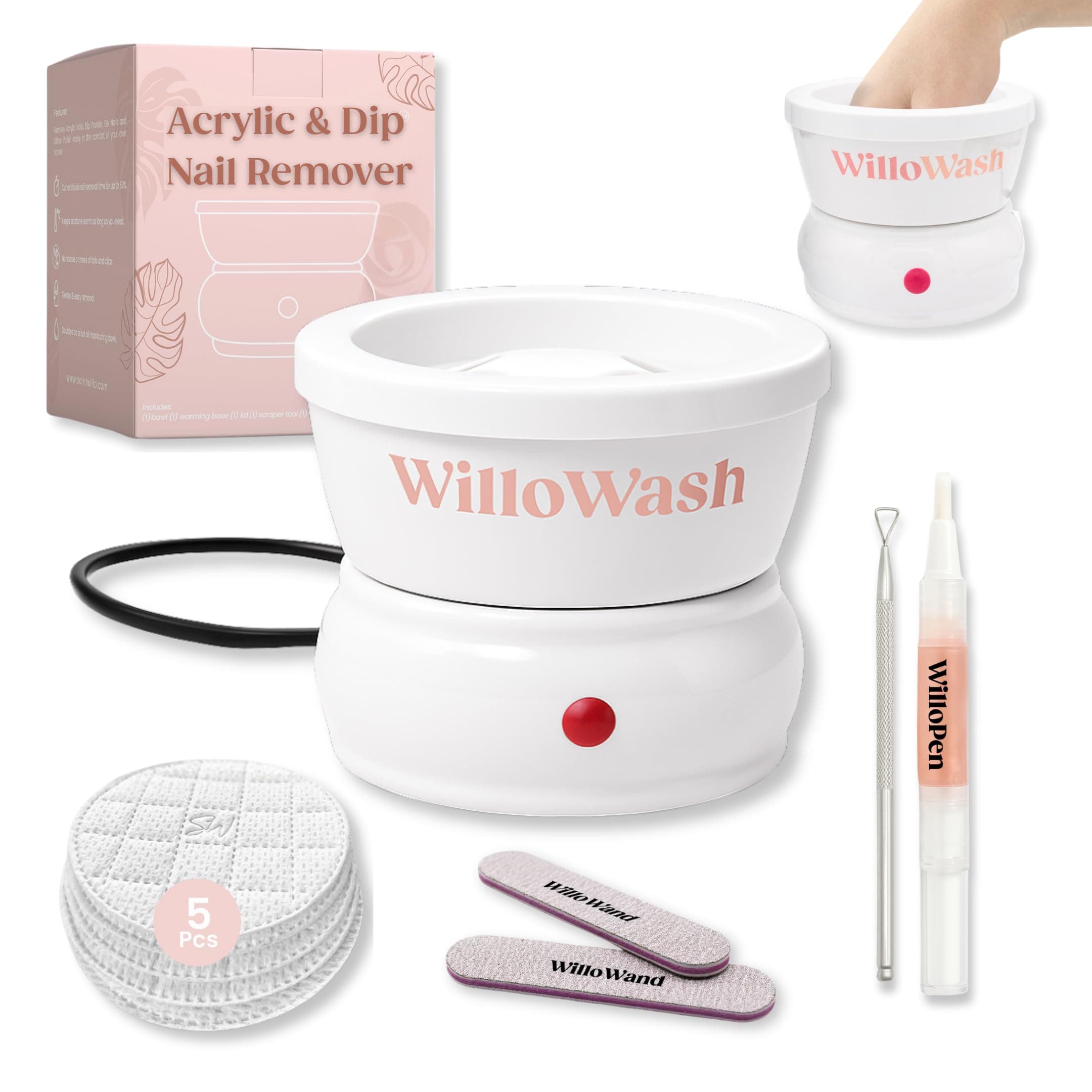 Willowash Electric Acetone Nail Remover Bowl – Acrylic & Dip Powder Soak Off Kit, Heated Nail Soaking Bowl for Fast Nail Removal (Not for Gel Polish)
