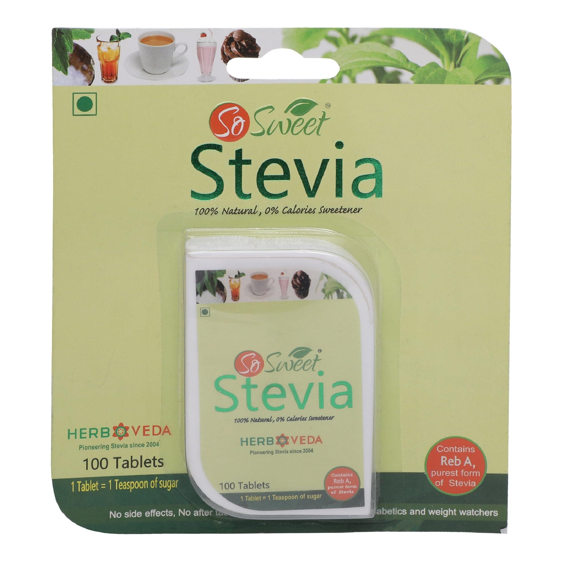 Stevia 100 Tablet - Natural Sweetener, Zero Calories, Keto-Friendly, Organic Sugar Substitute, No Artificial Flavors, Convenient Travel Size