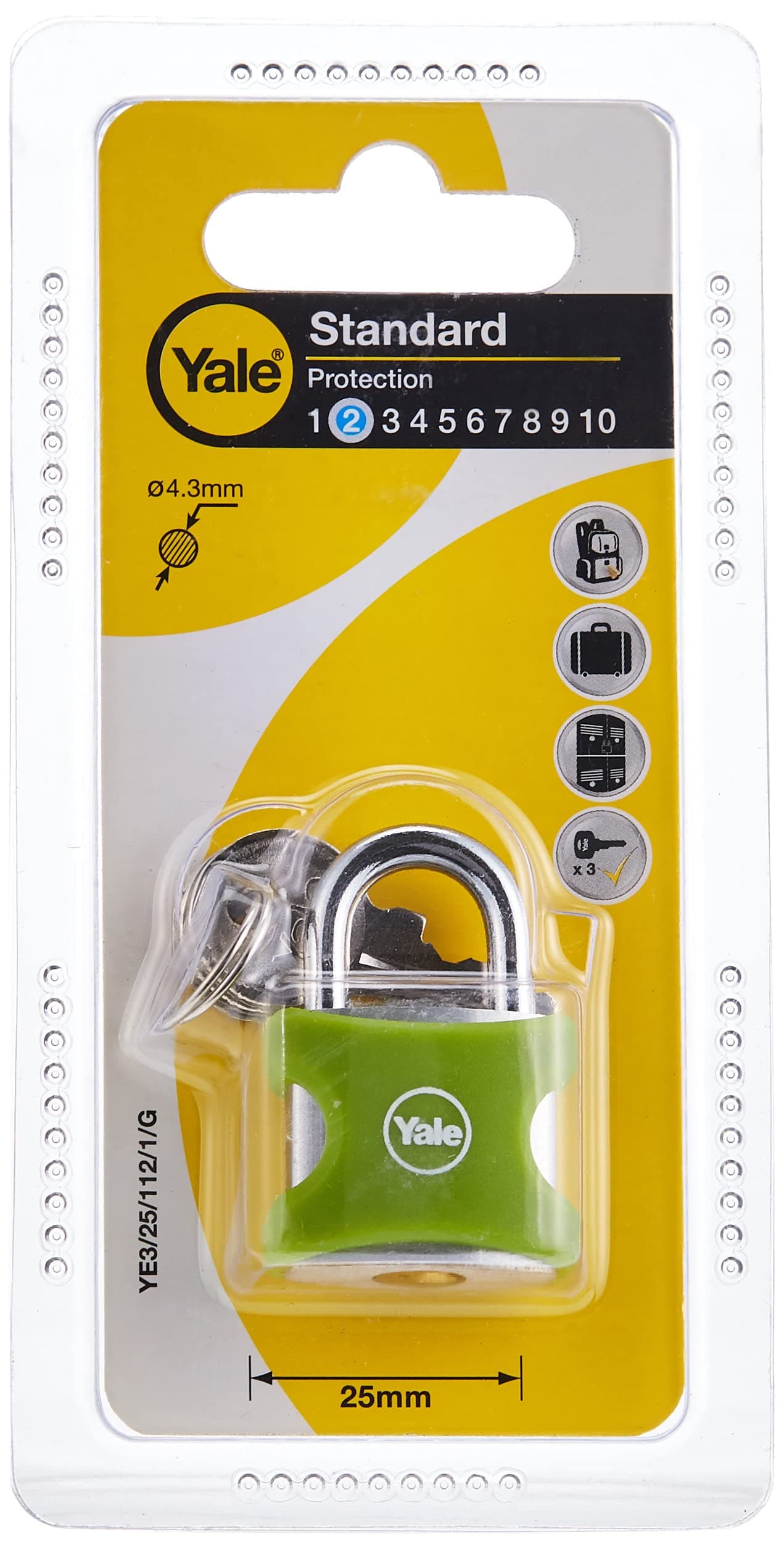 Yale Ye3/25/112/1/G Aluminium Padlock 25Mm Green